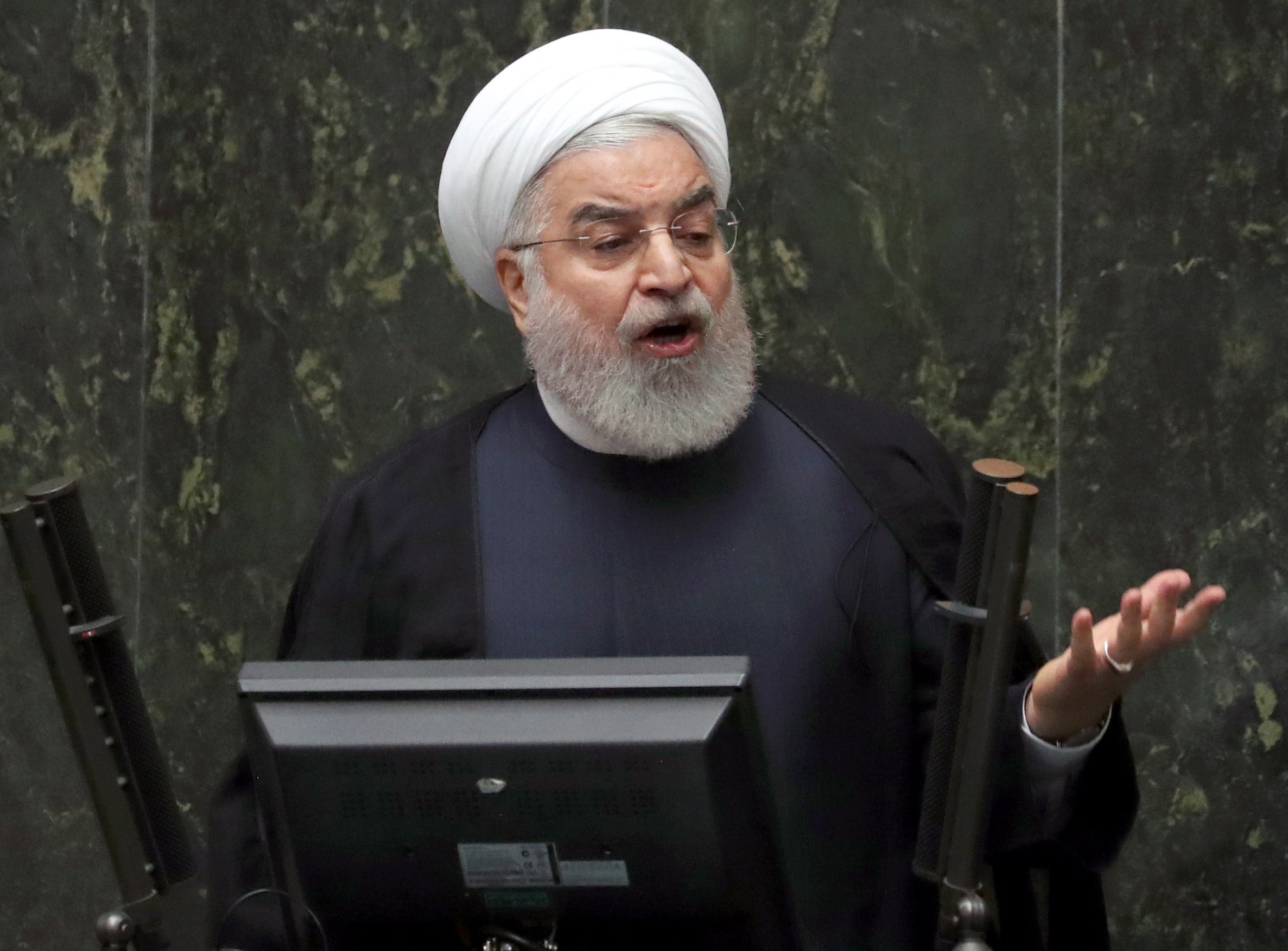 The Iranian president, Hassan Rouhani, speaks at a session of parliament in Tehran on Tuesday