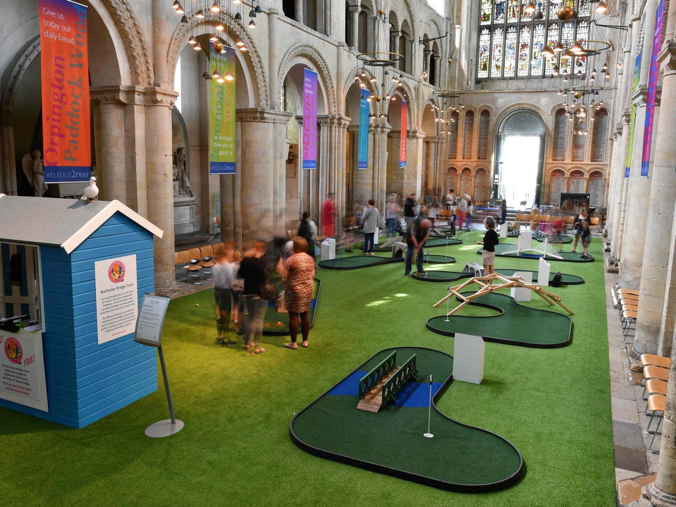 Rochester Cathedral installed a miniature golf course in its nave to improve visitor numbers this summer