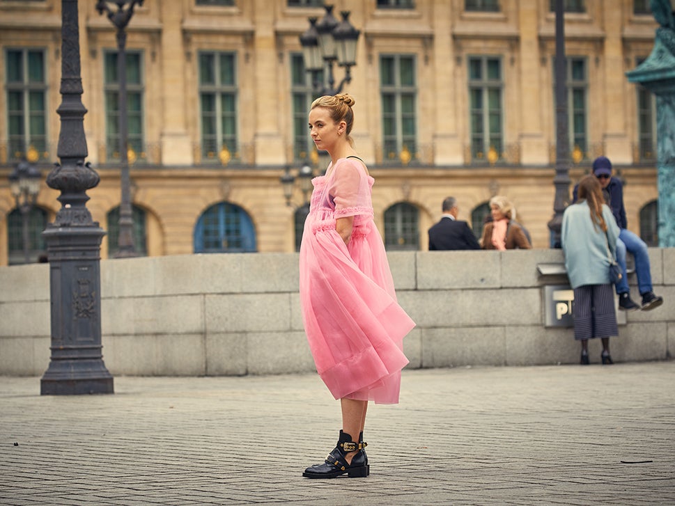 Jodie Comer wears Molly Goddard dress in still from Killing Eve series one