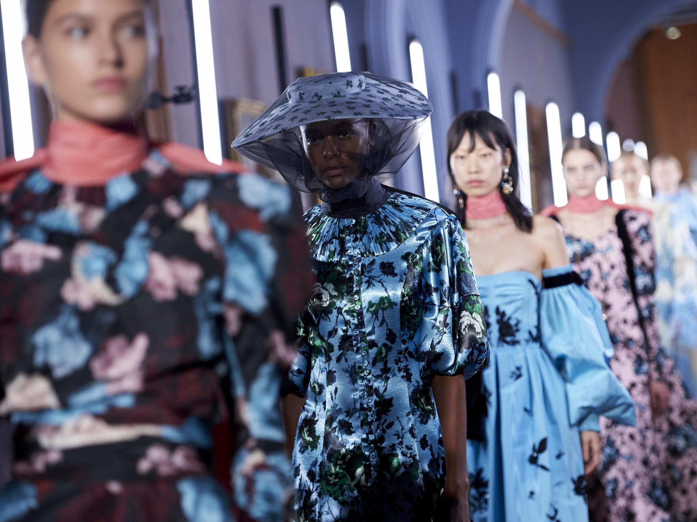 Models walking in the Erdem runway at London Fashion Week