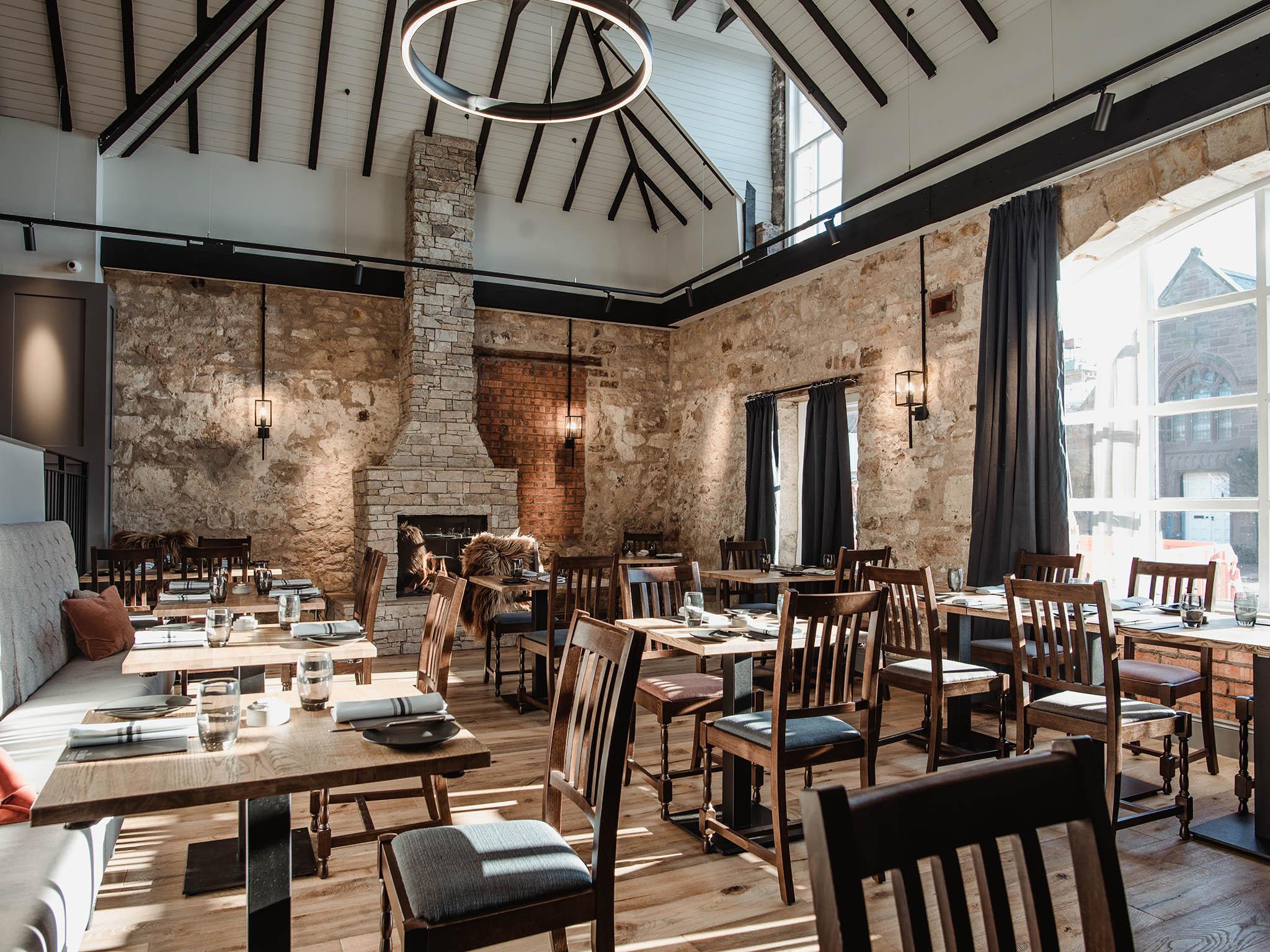 The Stables restaurant with its double height ceiling and Scottish-Scandi decor