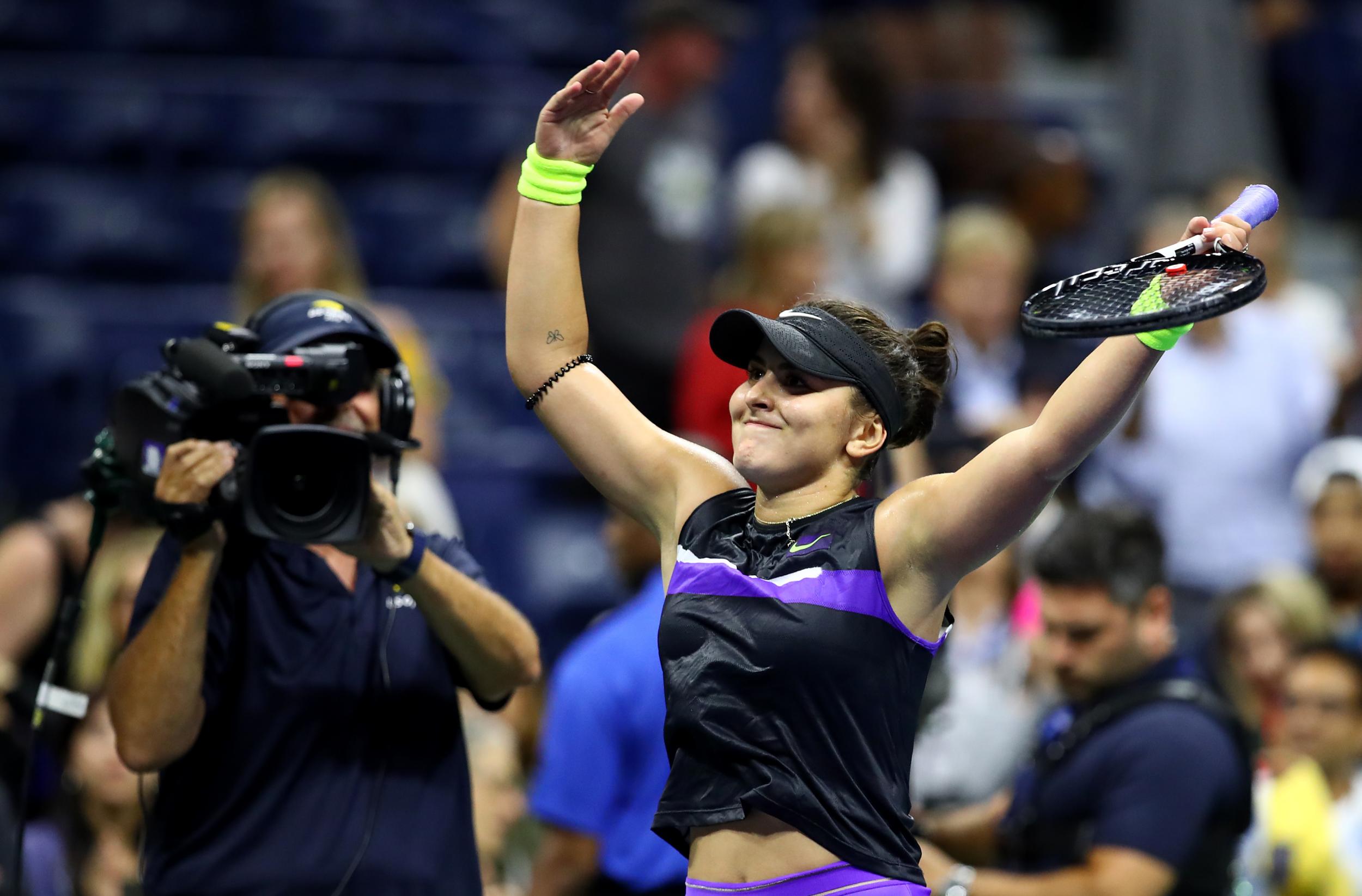 Bianca Andreescu celebrates defeating Serena Williams at the US Open (Getty)