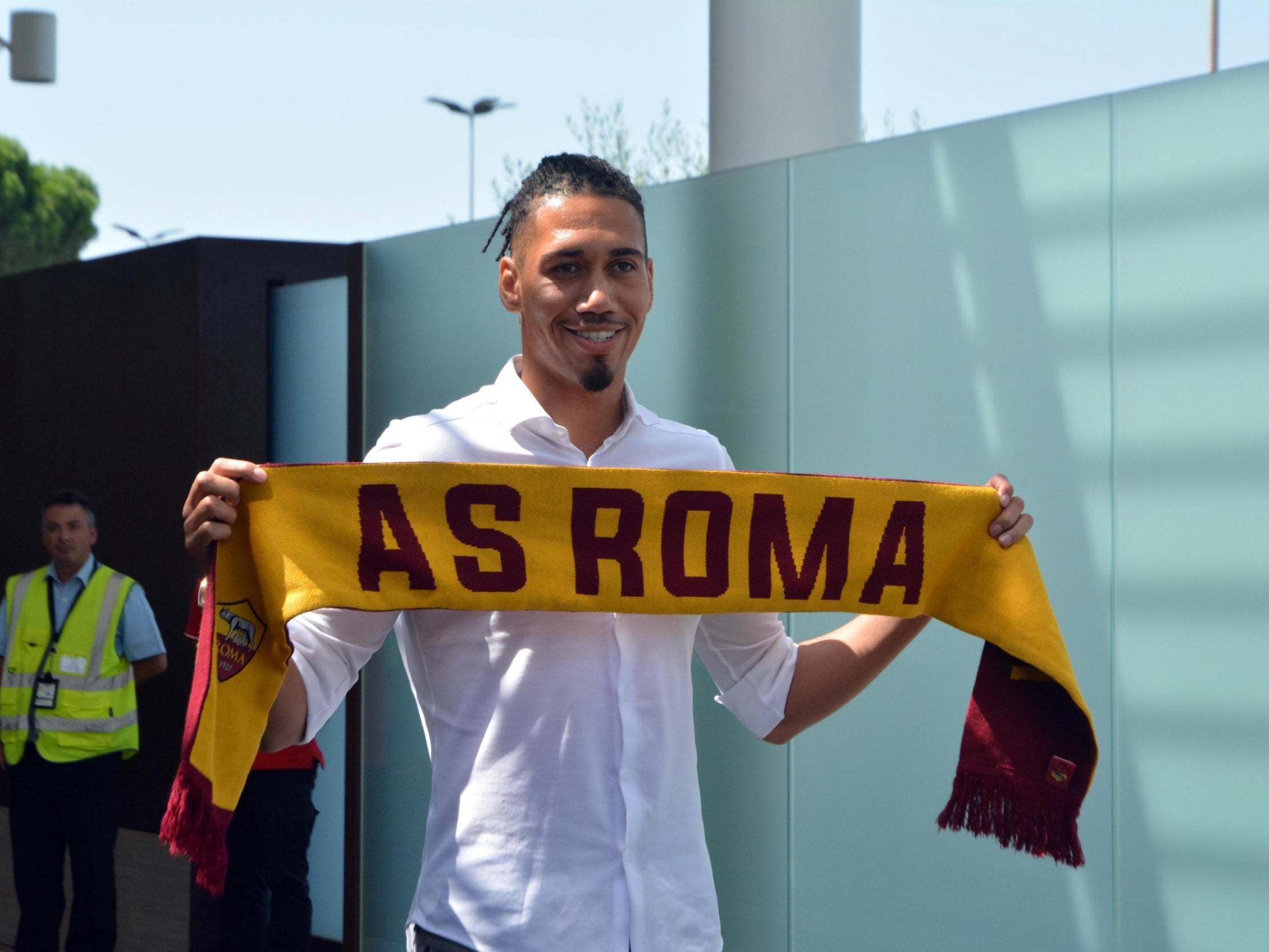 Chris Smalling arrives at Ciampino Airport