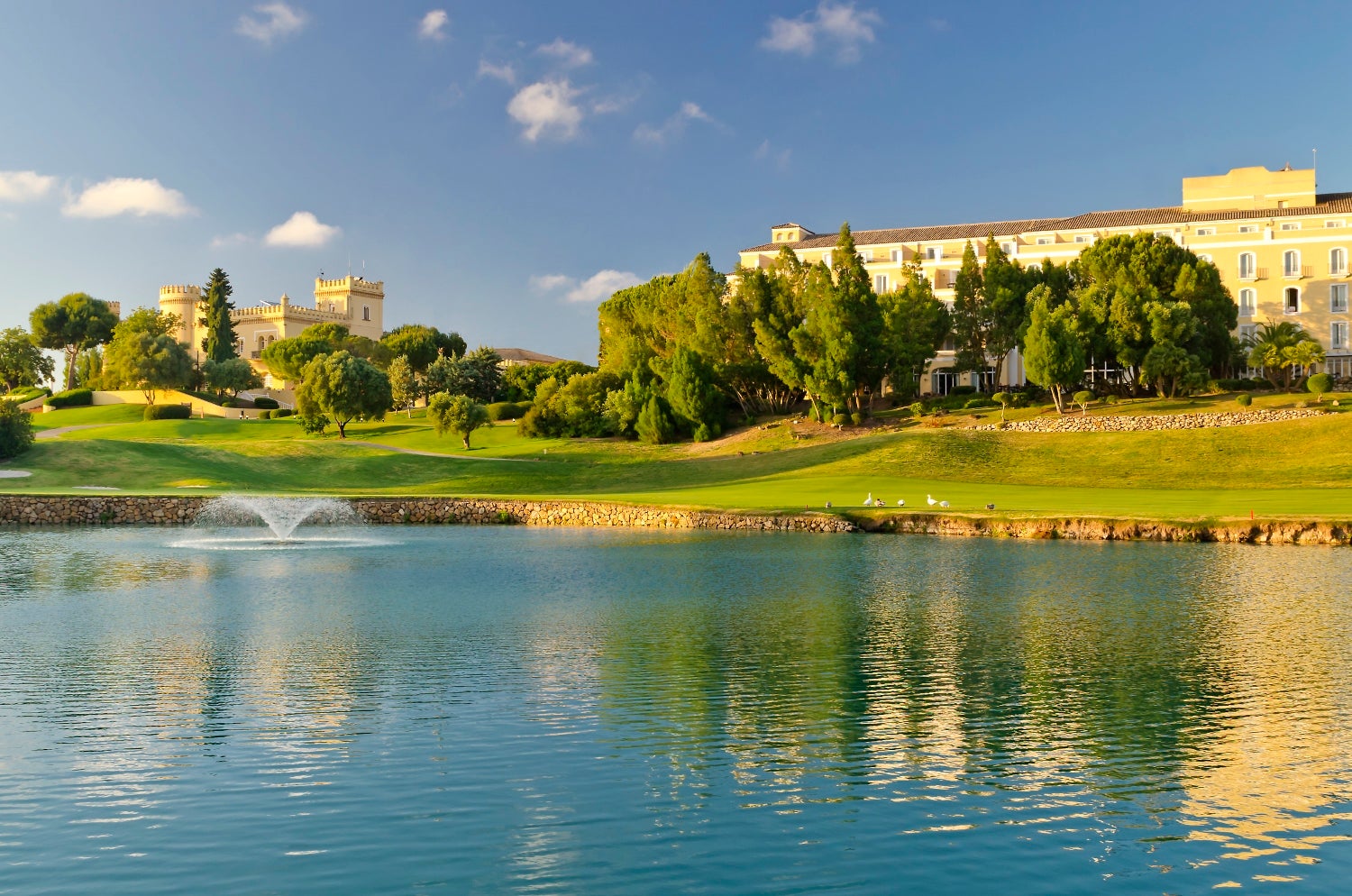 A 19th-century castle towers over the golf course