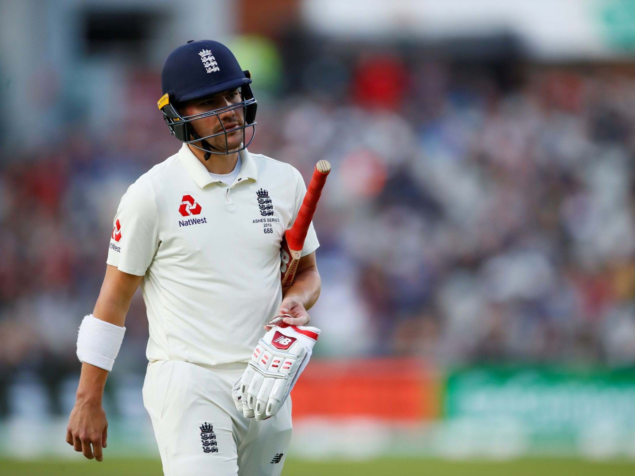 Rory Burns leaves the field after losing his wicket