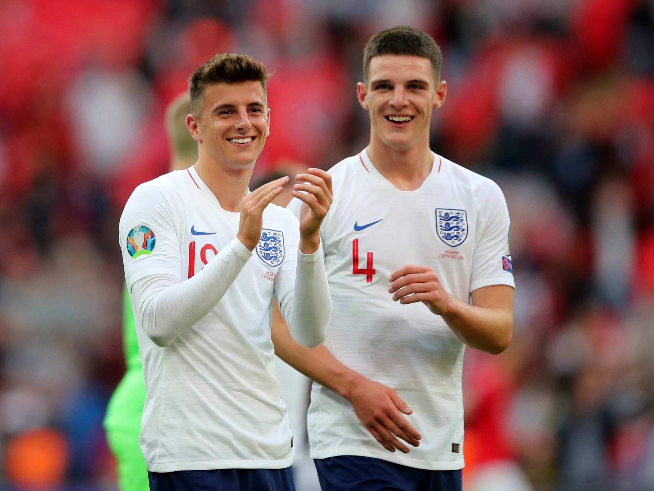 Childhood friends Mason Mount and Declan Rice after the final whistle