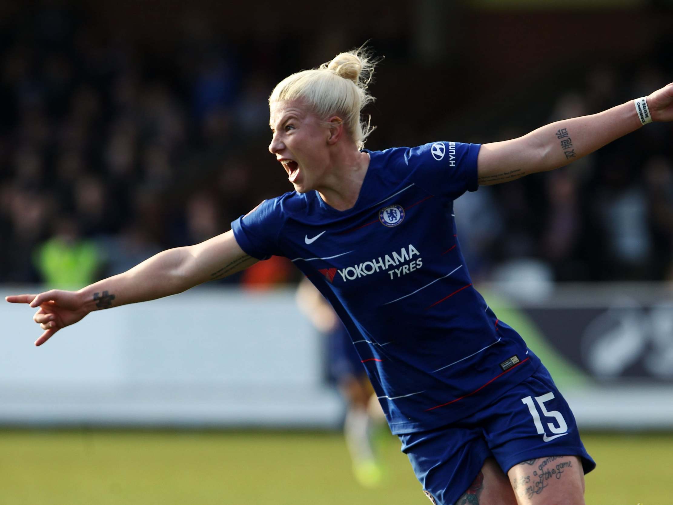 Bethany England celebrates scoring the early winner