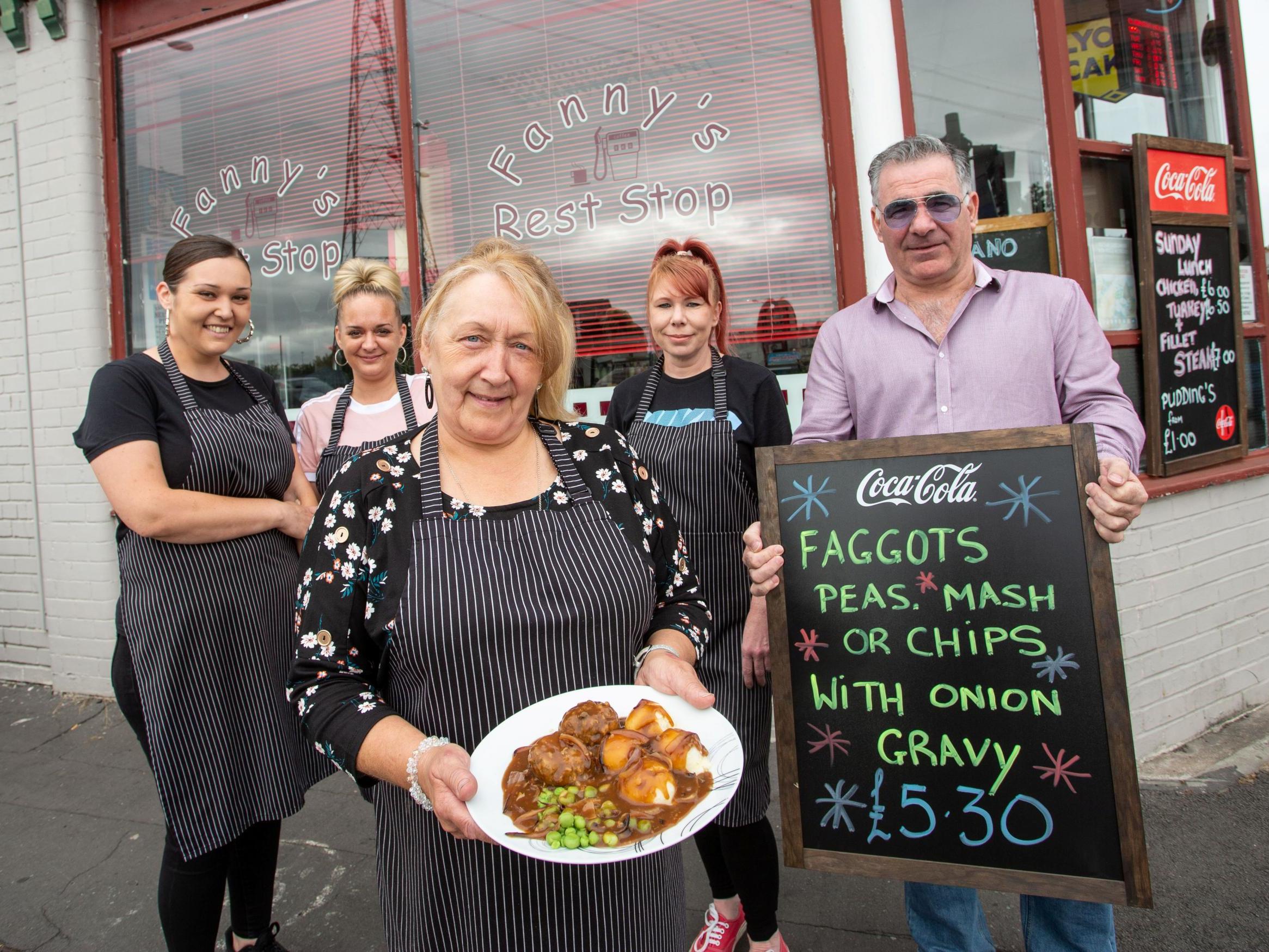 Jo Evans-Pring, owner of Fanny’s Rest Stop Café in Newport, Wales, claims Google banned her advert for faggots and peas because it was "inappropriate and offensive".