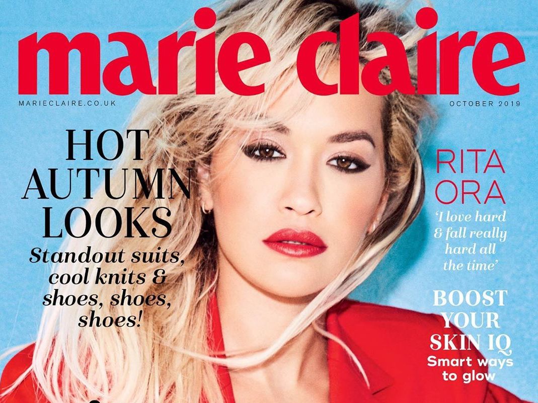 Rita Ora on the cover for the October issue of Marie Claire UK