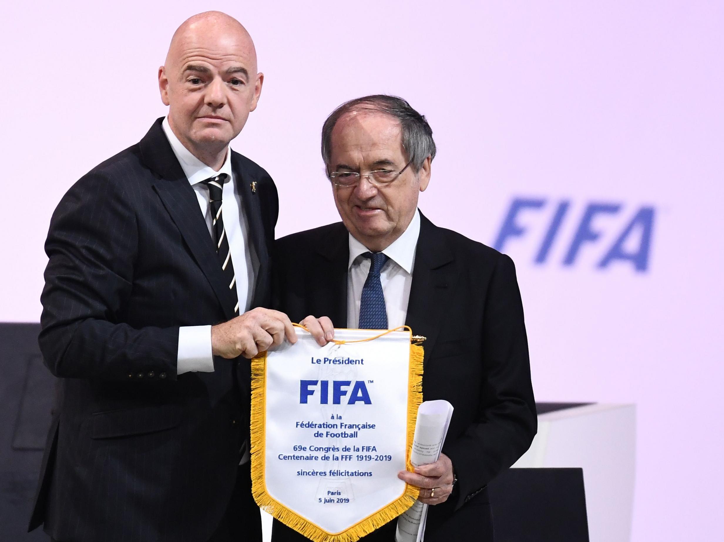 FIFA President Gianni Infantino with French Football Federation President Noel Le Graet