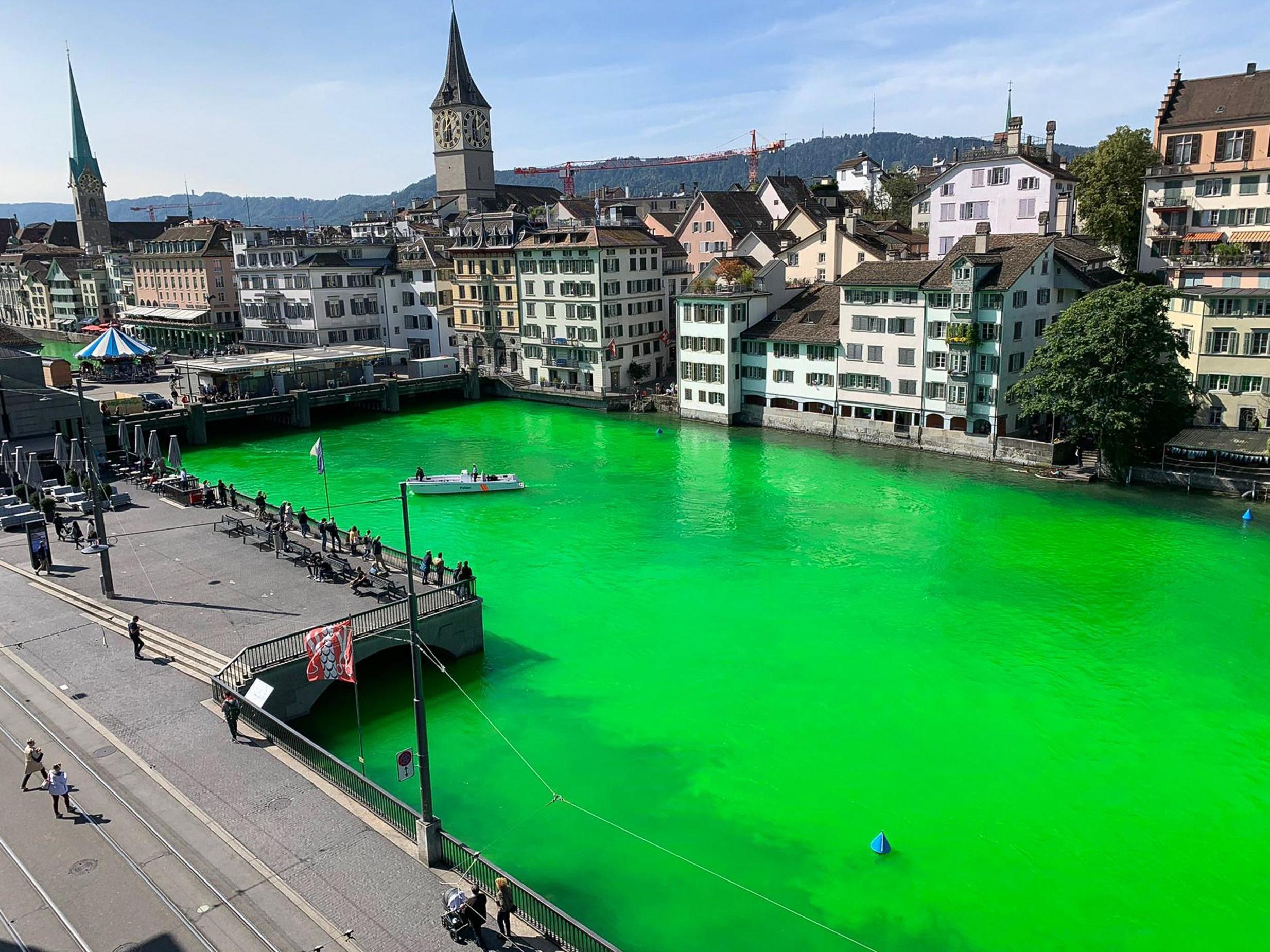 Activists later confirmed the substance used to dye the river had the same levels of toxicity as table salt