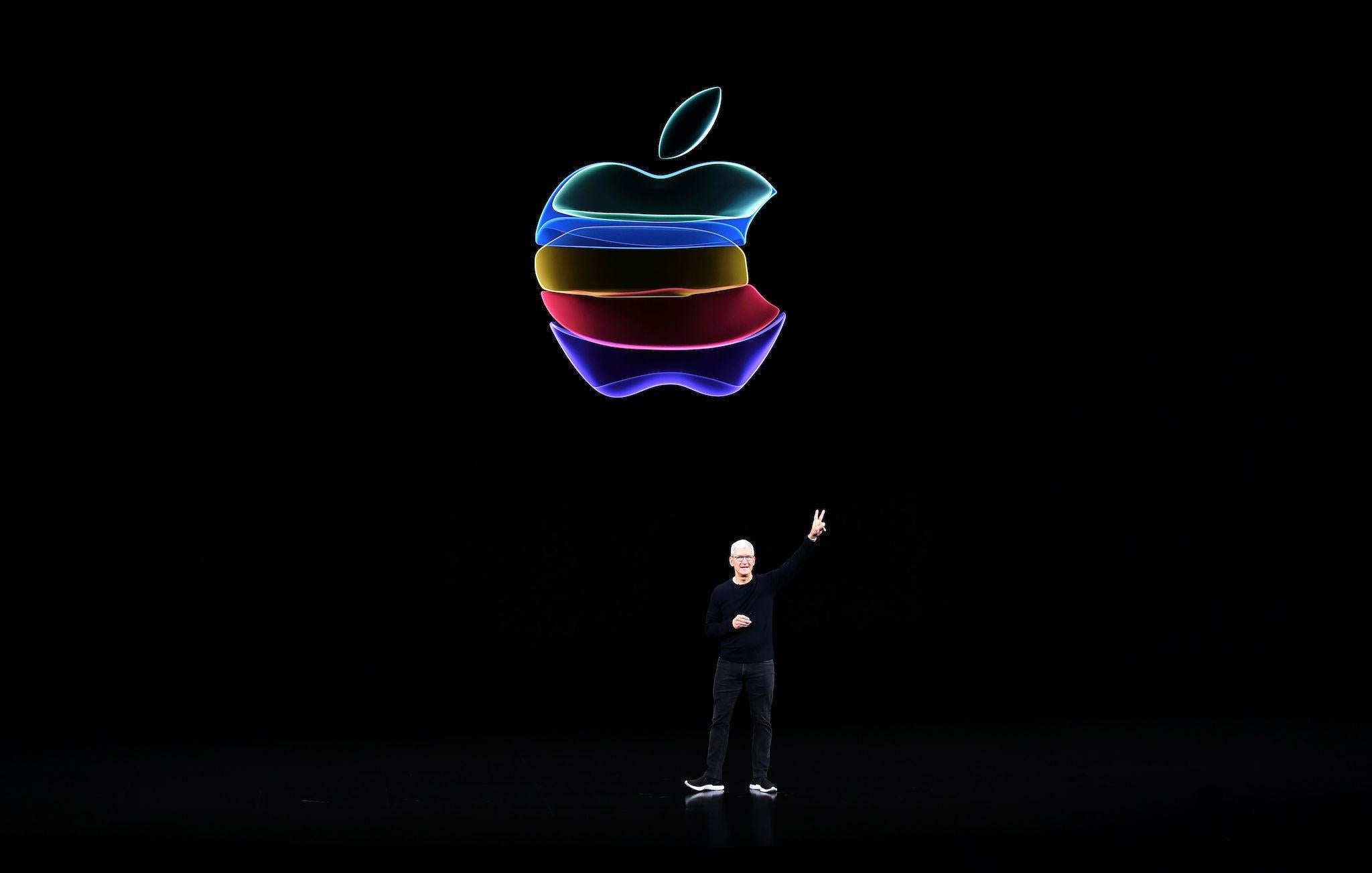 Apple CEO Tim Cook speaks on-stage during a product launch event at Apple's headquarters in Cupertino, California on Tuesday, on September 10, 2019