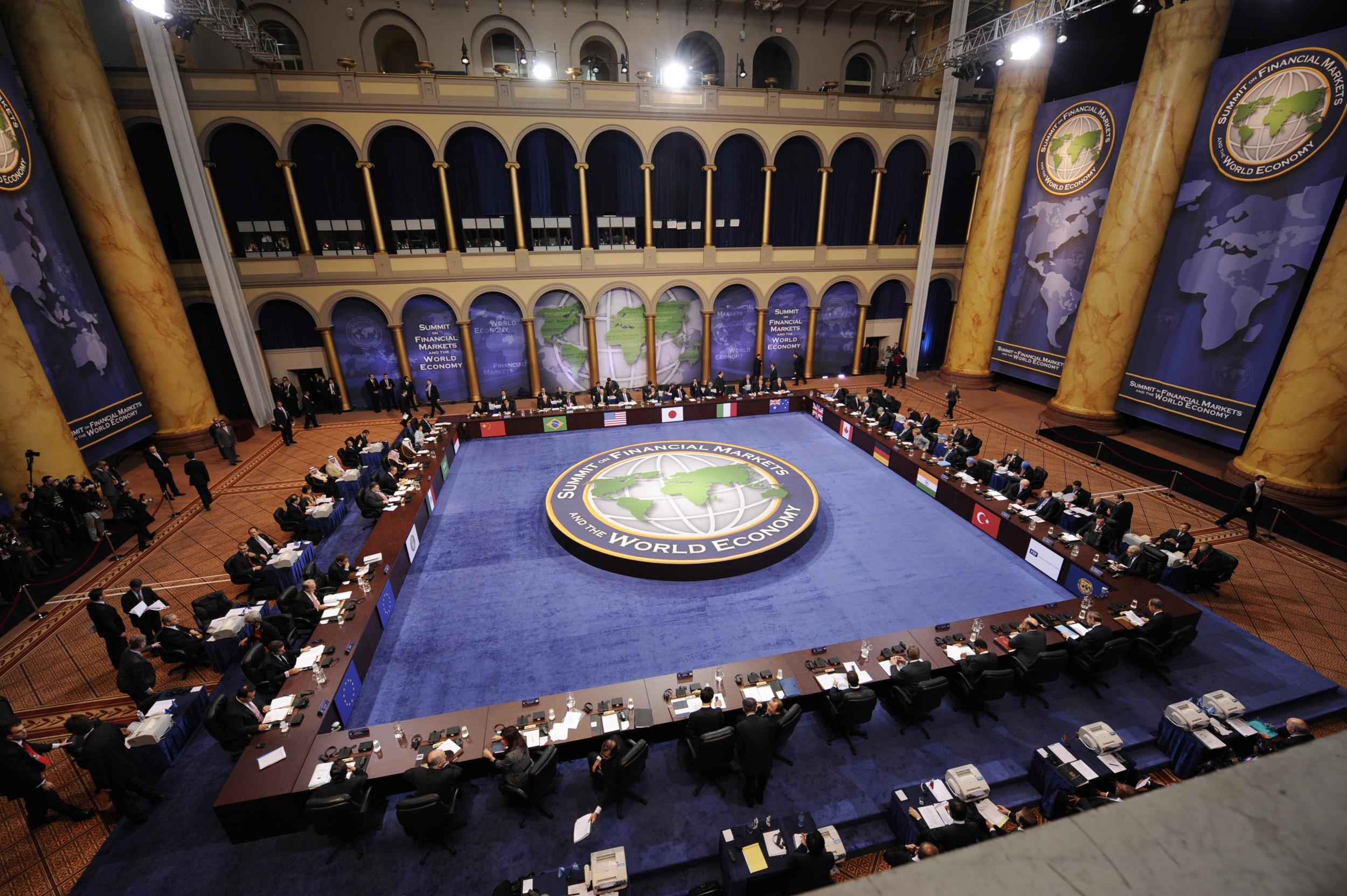 G20 world leaders gather at a summit on financial markets and the world economy in Washington in November 2008