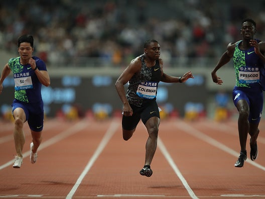 Coleman wins the Diamond League men’s 100m final in Shanghai earlier this month