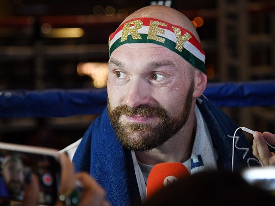 Tyson Fury speaks to the media in Las Vegas