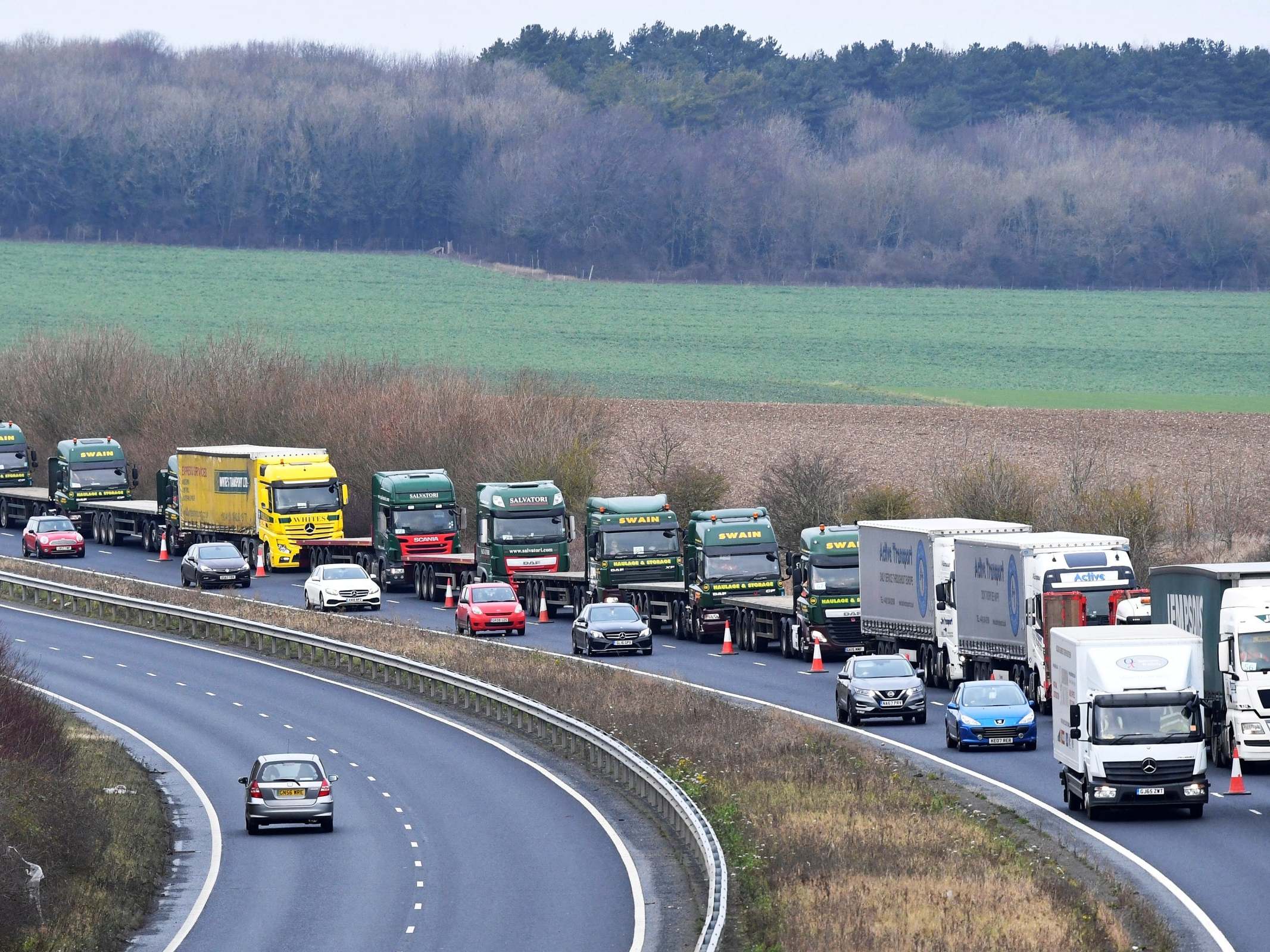 The government carried out trials on handling lorry queues expected at channel ports in the case of no deal (Reuters)