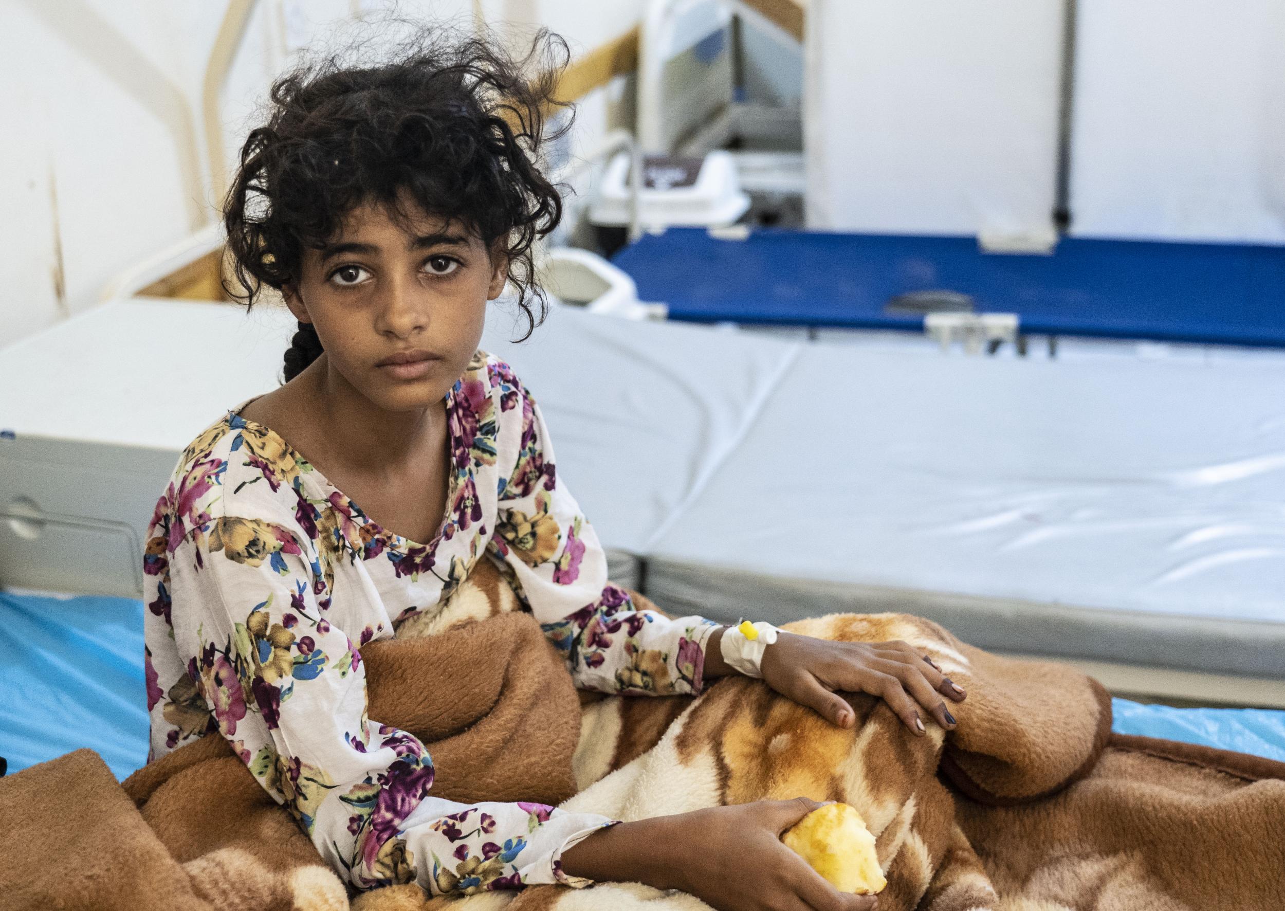 Rahma, 13, fled Taiz and is malnourished and recovering from a blood infection in Mahra