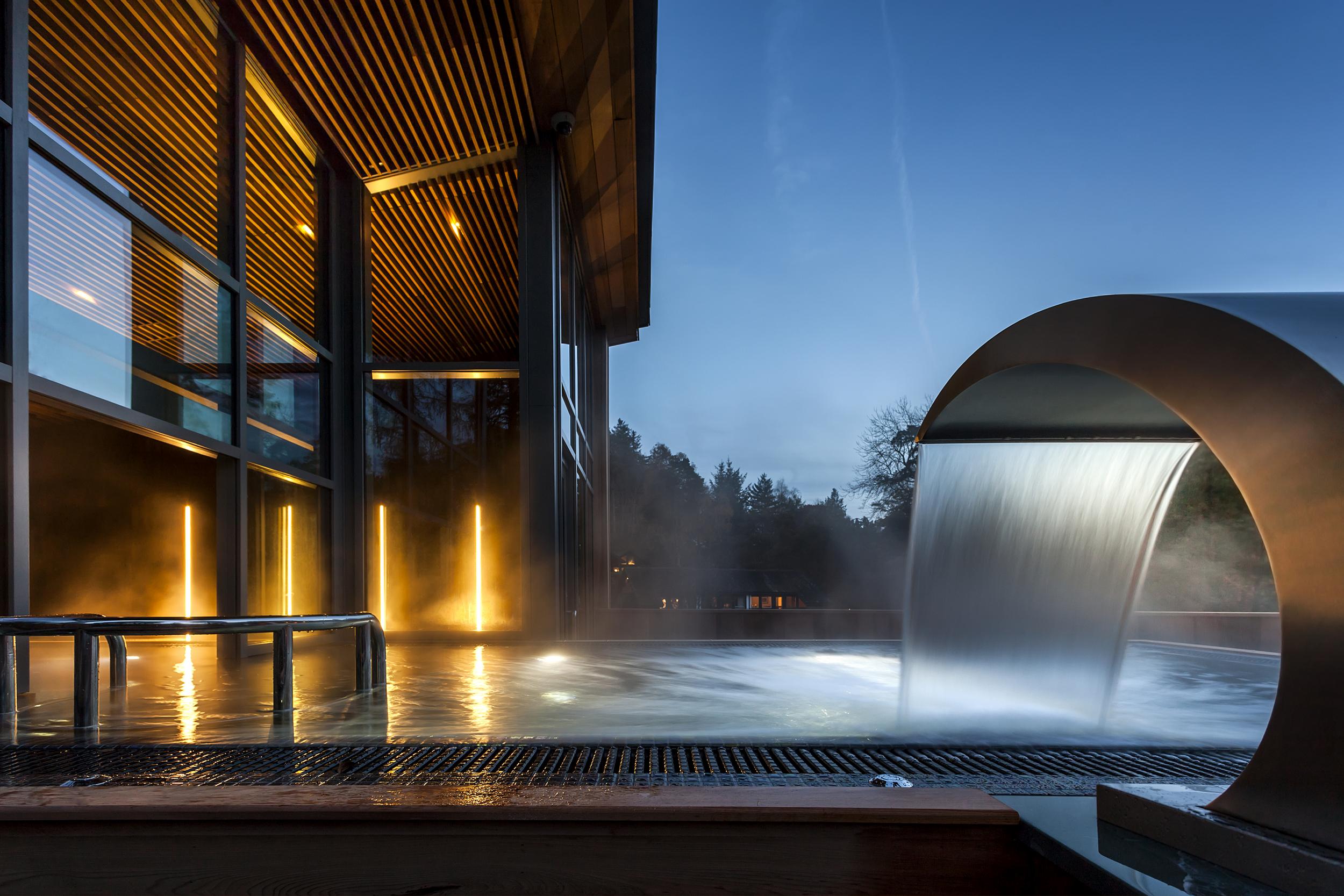 Waterfall pool at the Brimstone spa