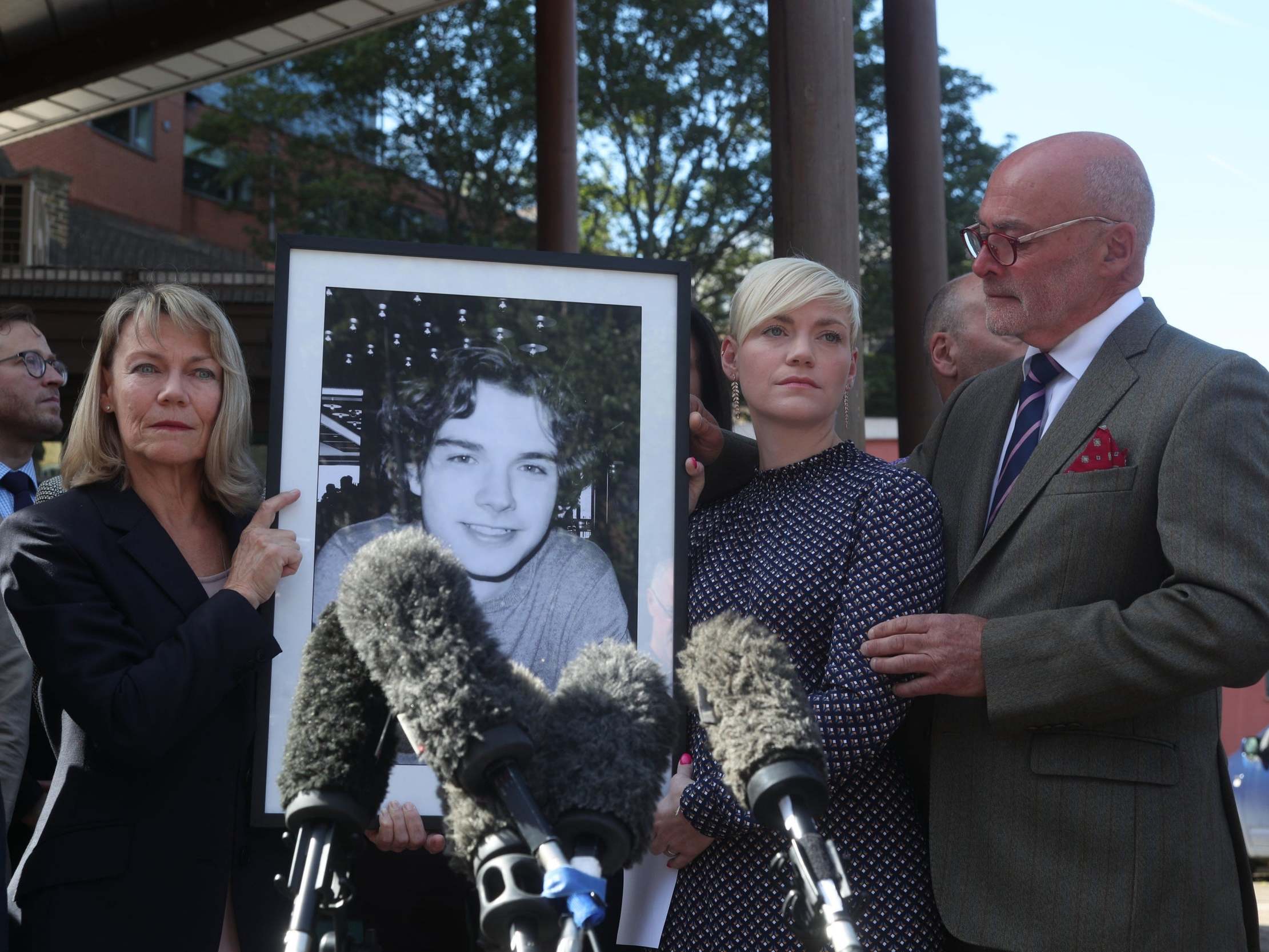 Owen Carey's mother Moira, sister Emma Kocher and father Paul Carey, outside Southwark Coroner's Court following the ruling that he was misled