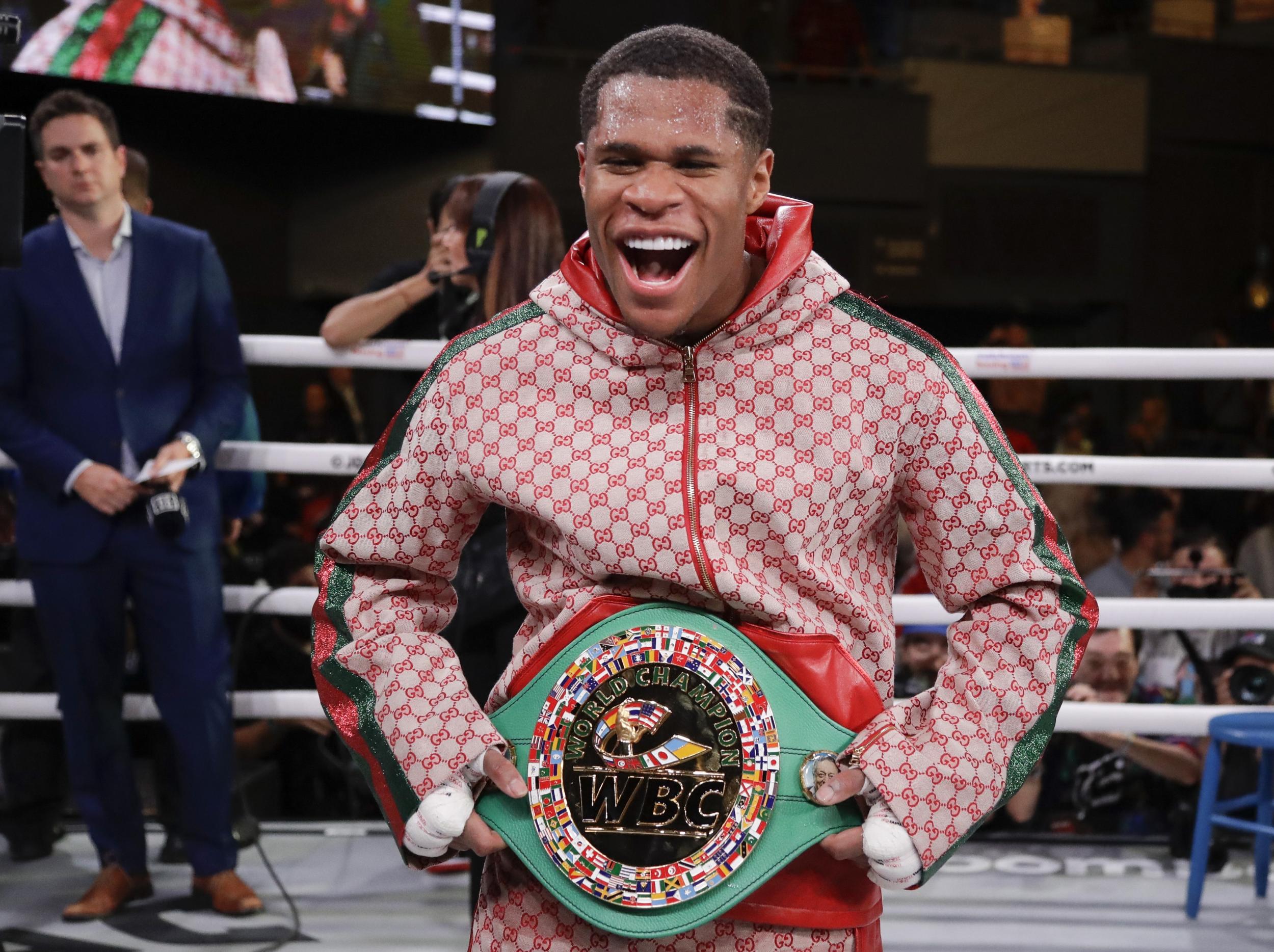 Devin Haney poses with the WBC interim lightweight