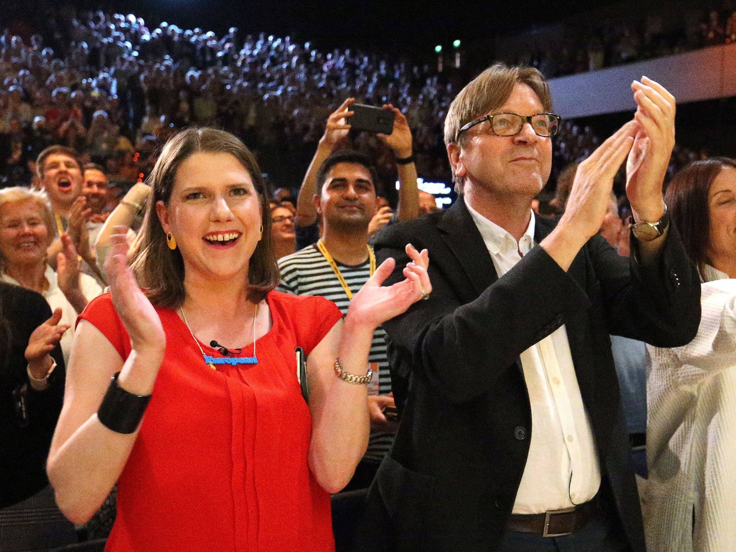 Liberal Democrat leader Jo Swinson with European parliament’s Brexit co-ordinator Guy Verhofstadt