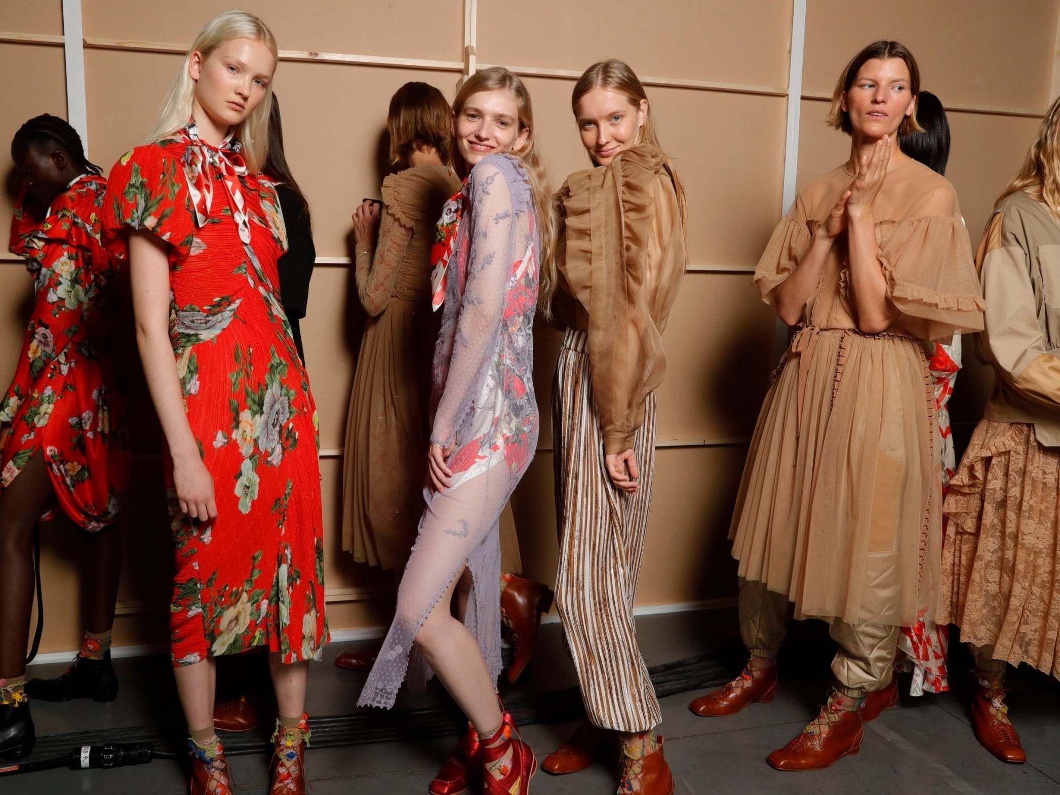 Models backstage at the Preen by Thorton Bregazzi show