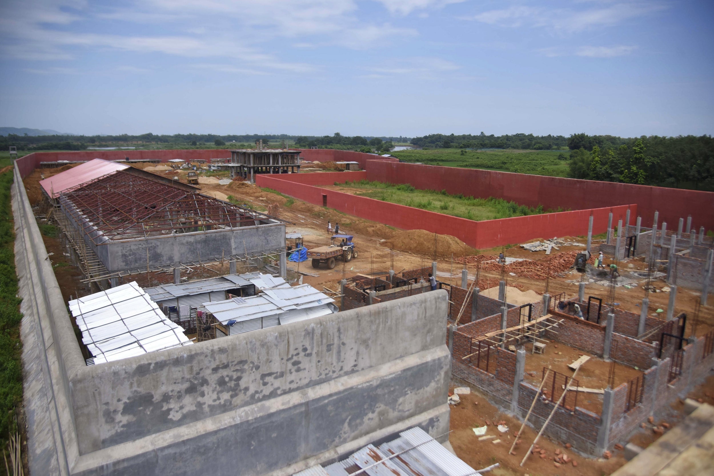 A detention centre for illegal immigrants under construction at a village in Goalpara