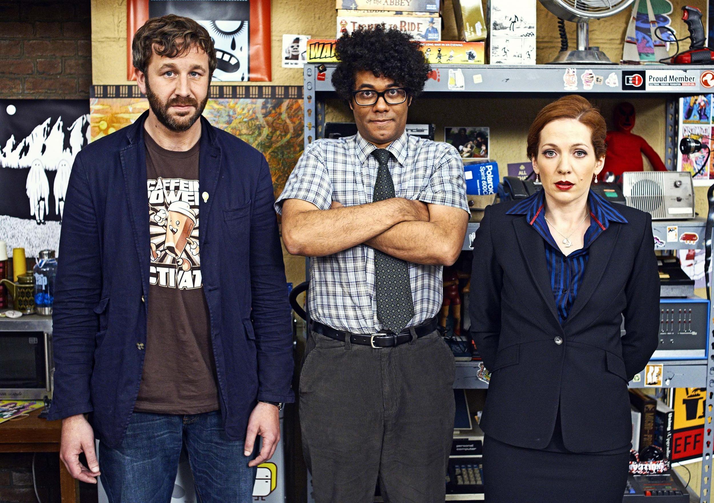 Parkinson with her co-stars, Chris O’Dowd and Richard Ayoade, in the hit sitcom ‘The IT Crowd’ (Fremantle)