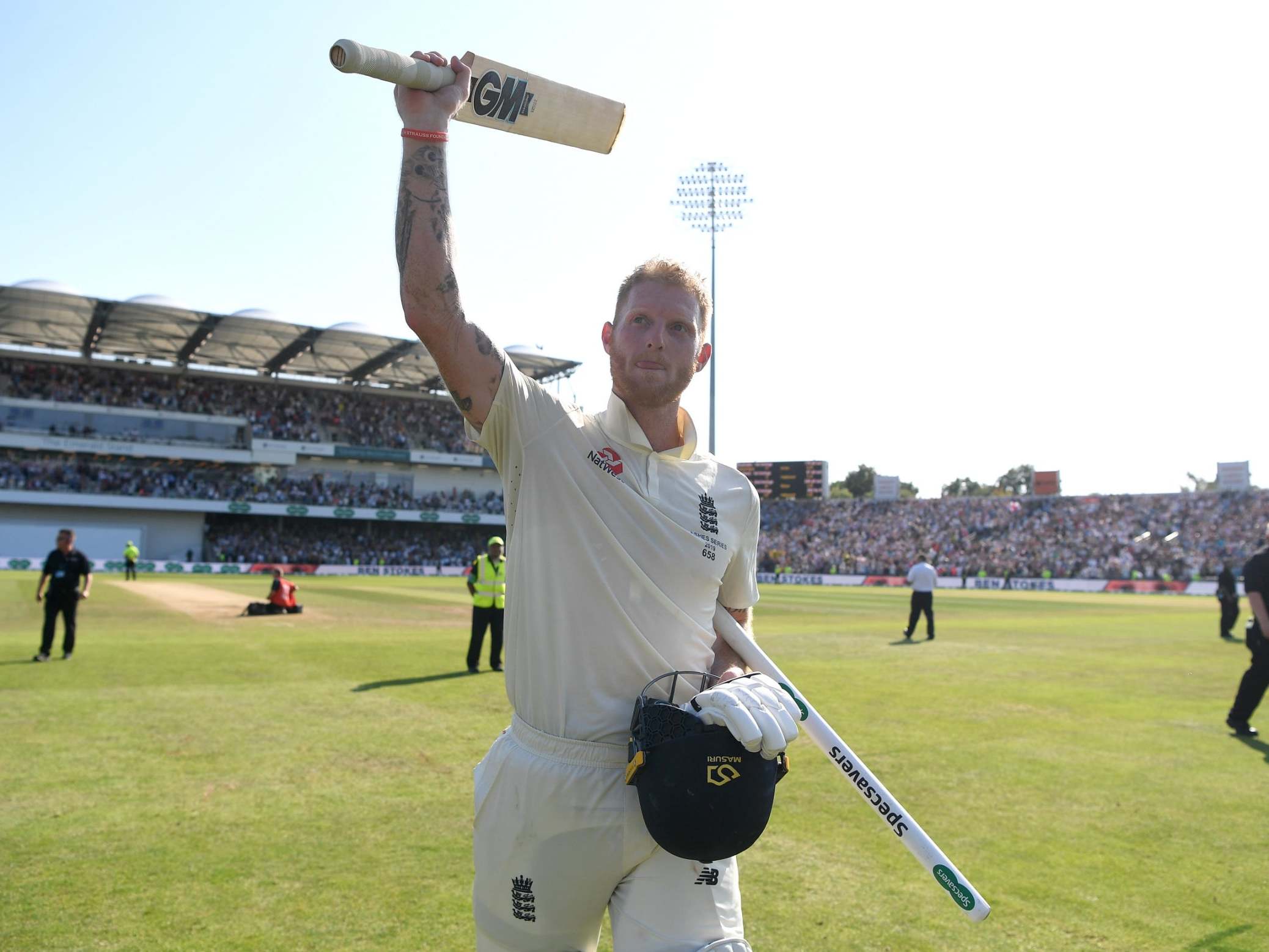 Ben Stokes celebrates after hitting the winning runs against Australia in Leeds last month (Getty)