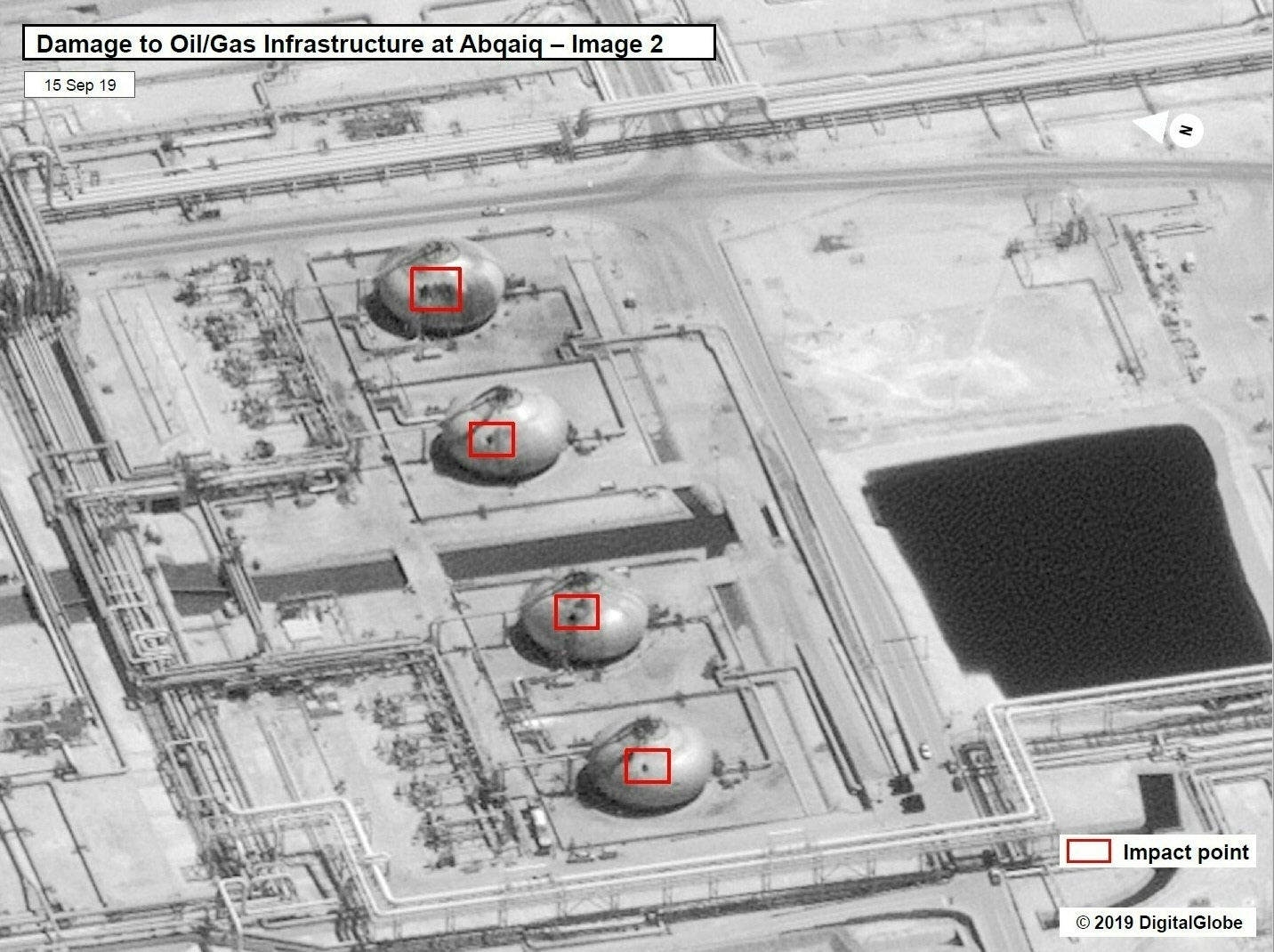 Satellite image shows damage to the oil installation at Abqaiq (AFP/Getty)