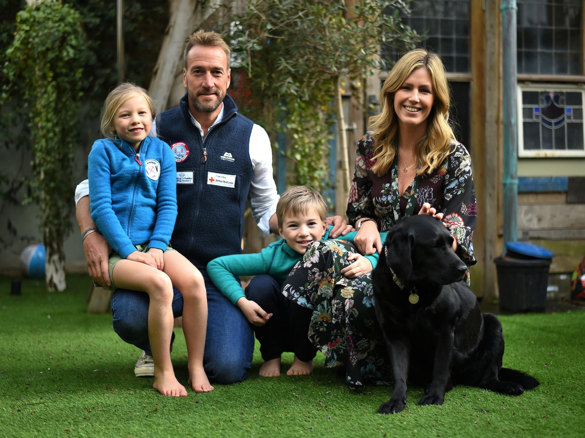 Ben Fogle and his wife Marina with their son Luda and daughter Iona and family dog Storm at their home in west London