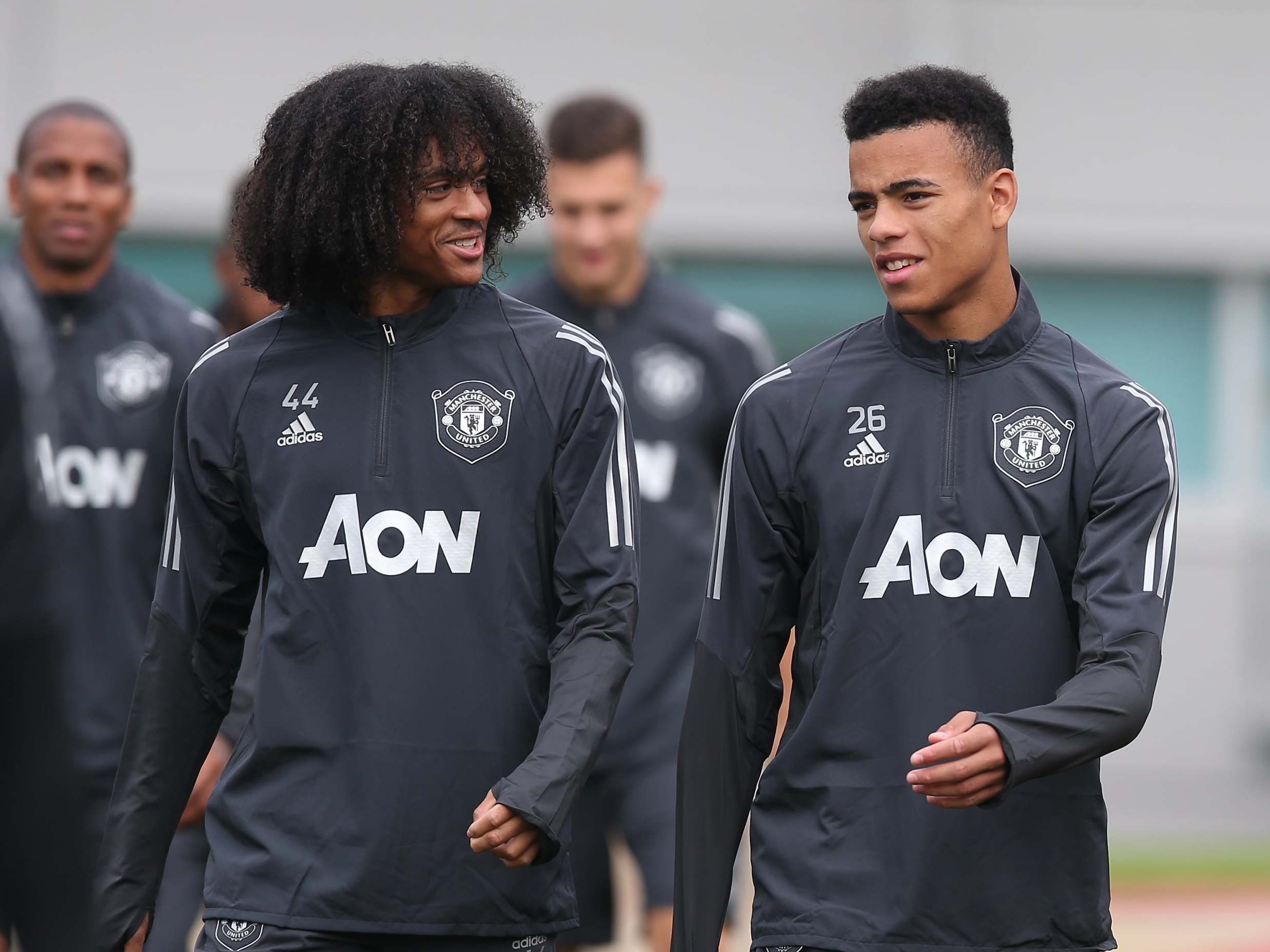 Tahith Chong and Mason Greenwood at Manchester United training (Manchester United via Getty)