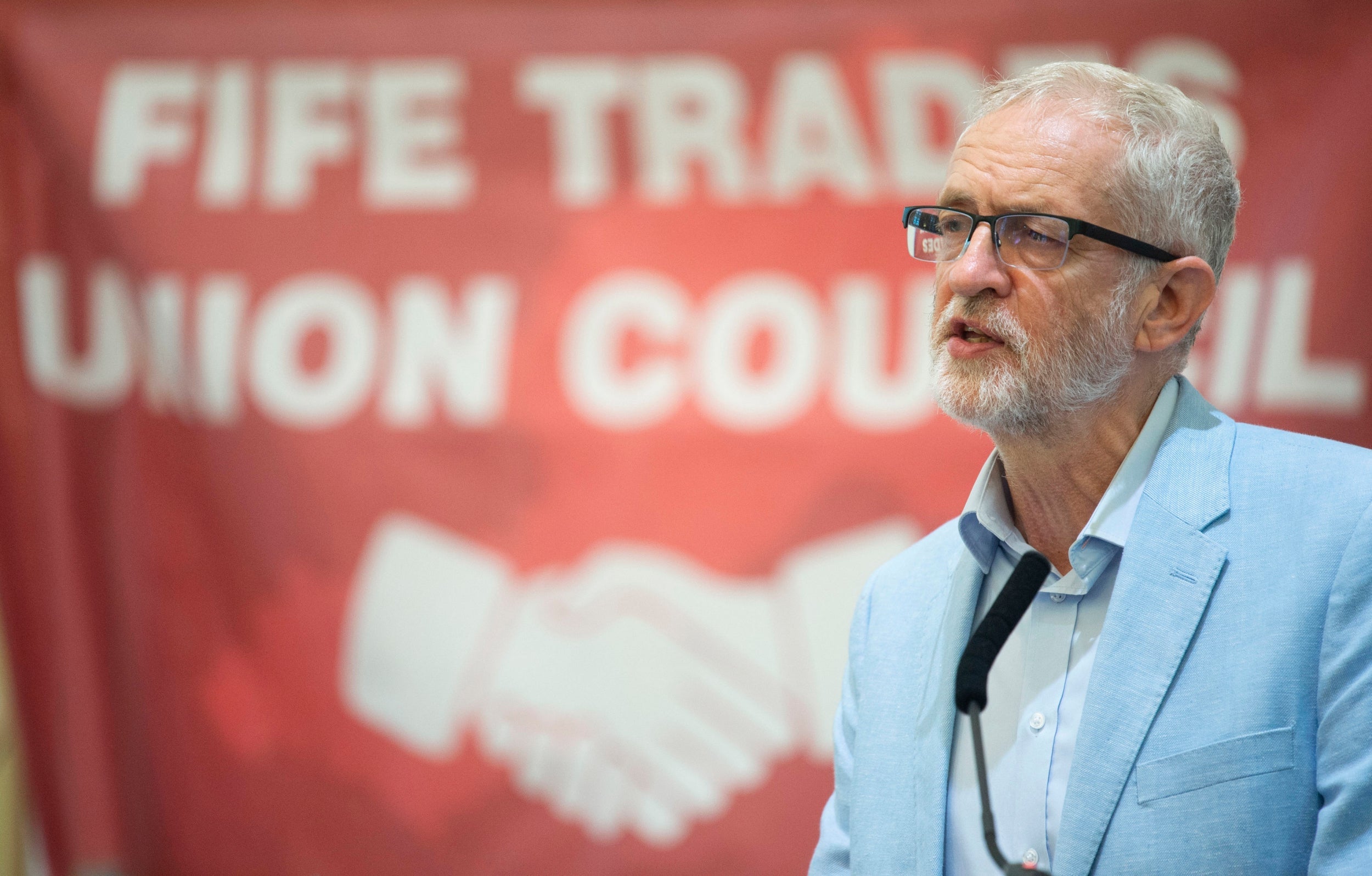 Corbyn delivers a speech during a Scottish TUC rally in Kirkcaldy last Saturday