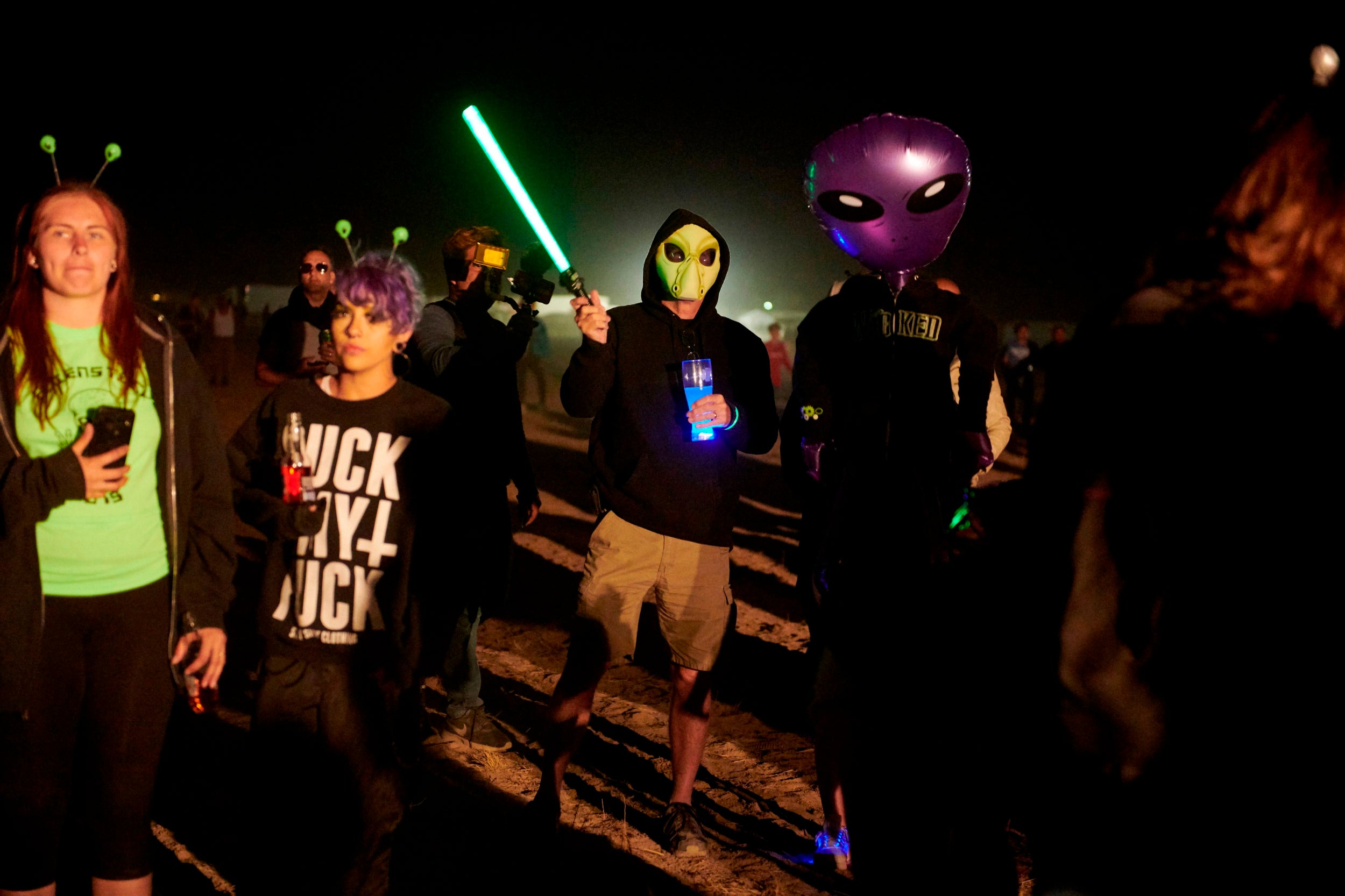 Attendees listen to music during Alienstock on the ‘Extraterrestrial Highway’