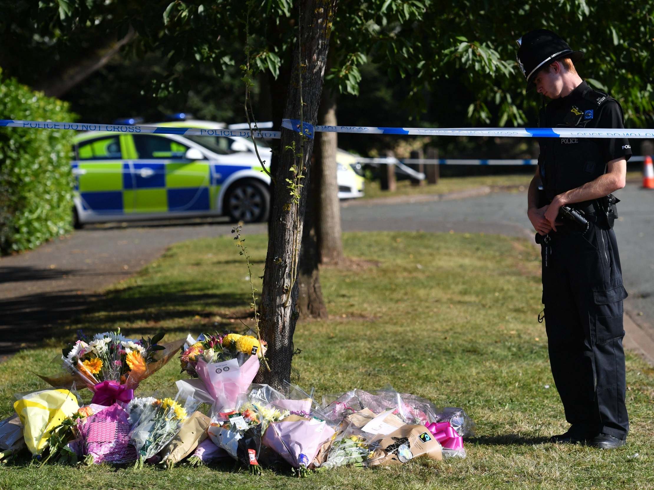 Flowers were left near the scene in Tamworth, Staffordshire