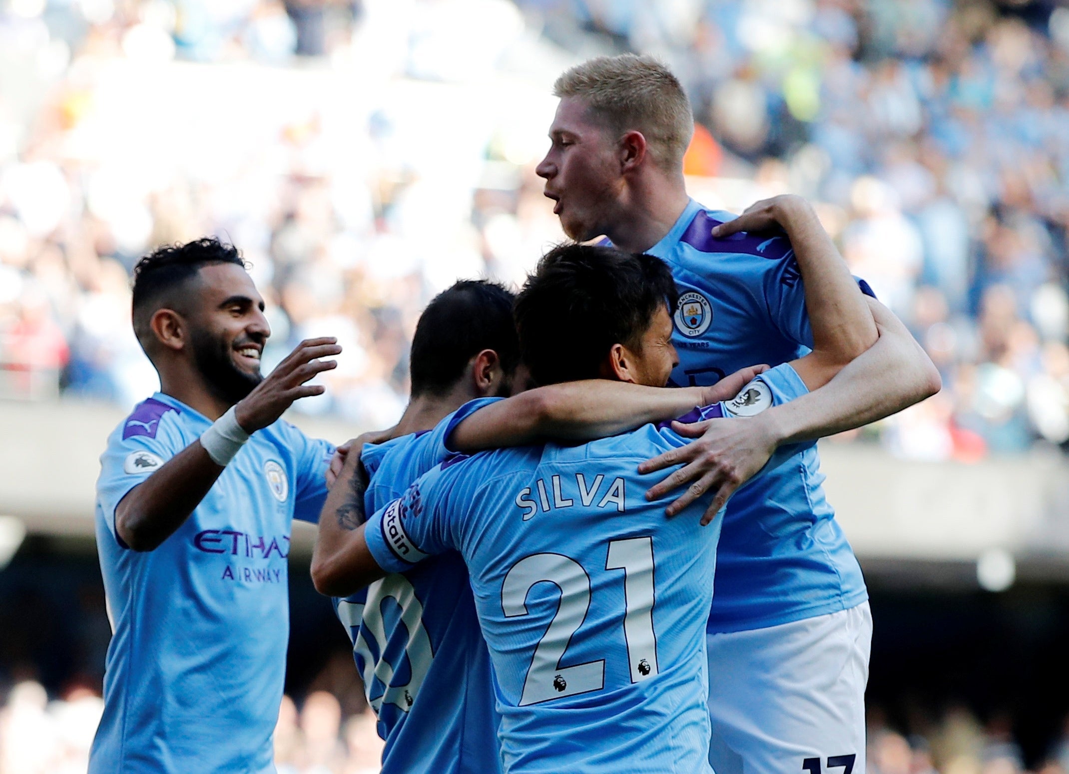 City celebrate yet another goal at the Etihad (Reuters)