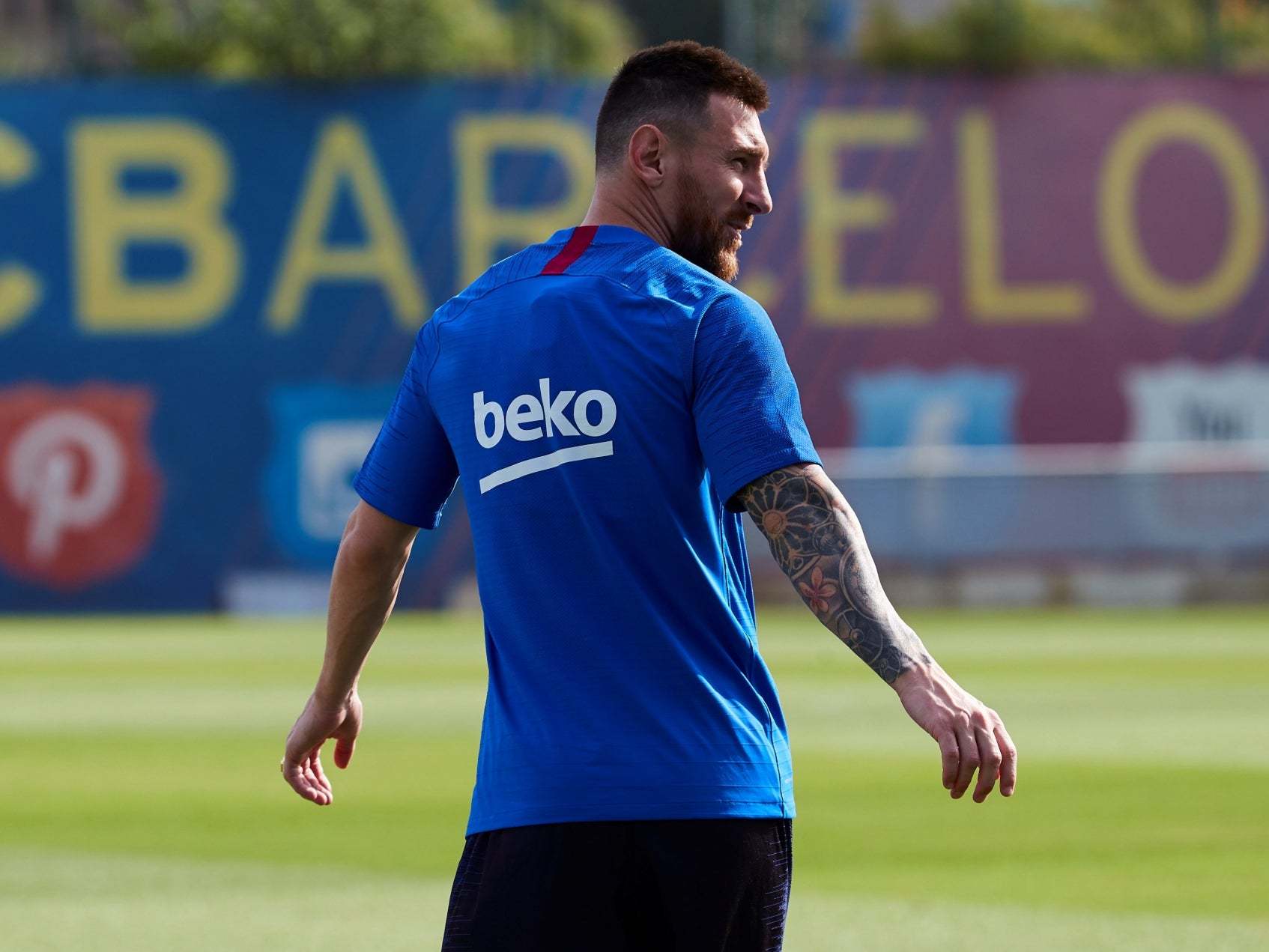 Leo Messi attends a training session