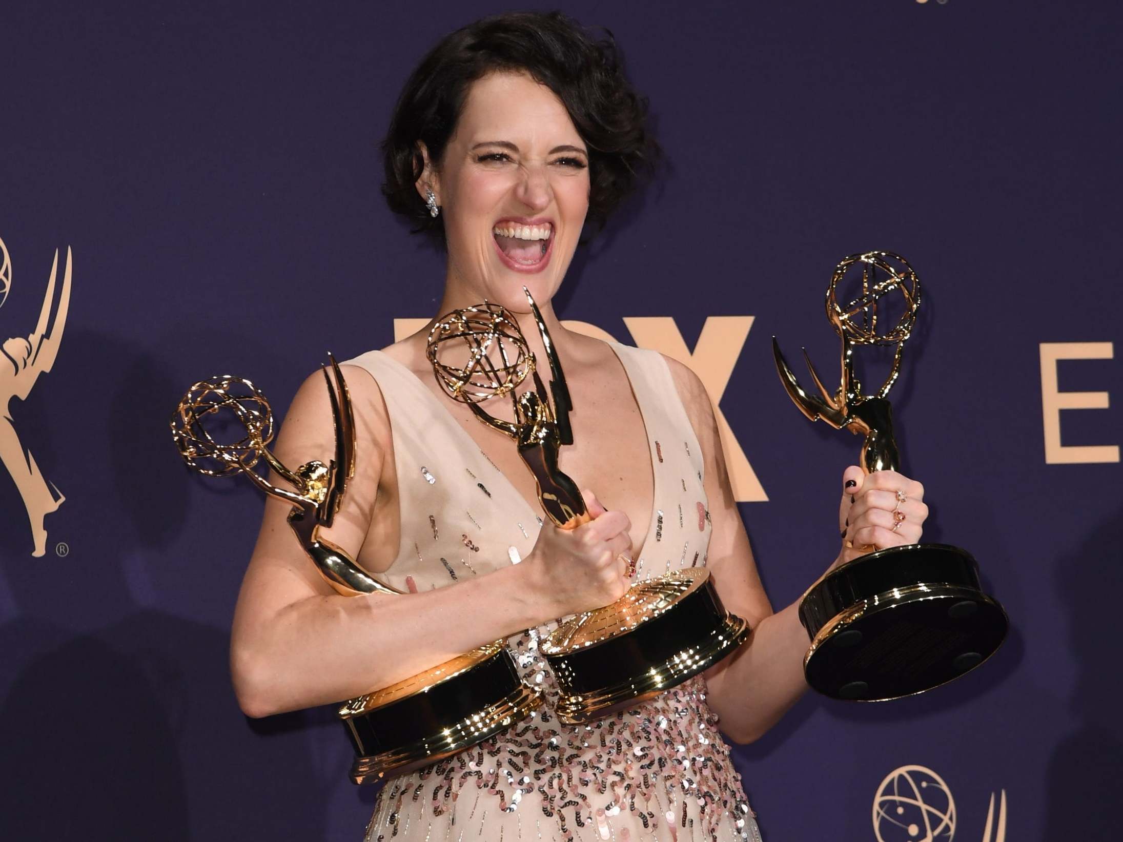 Waller-Bridge with her three Emmys in 2019