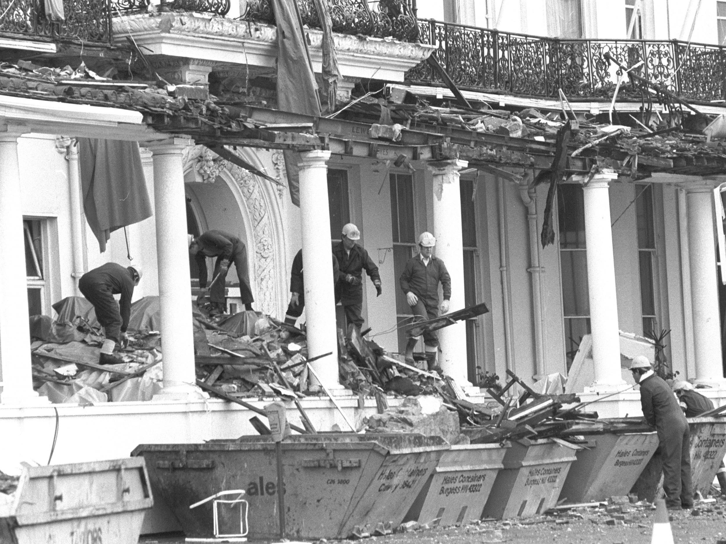 The damaged Brighton hotel where Mrs Thatcher and the cabinet were staying after it was hit by the 1984 IRA bomb