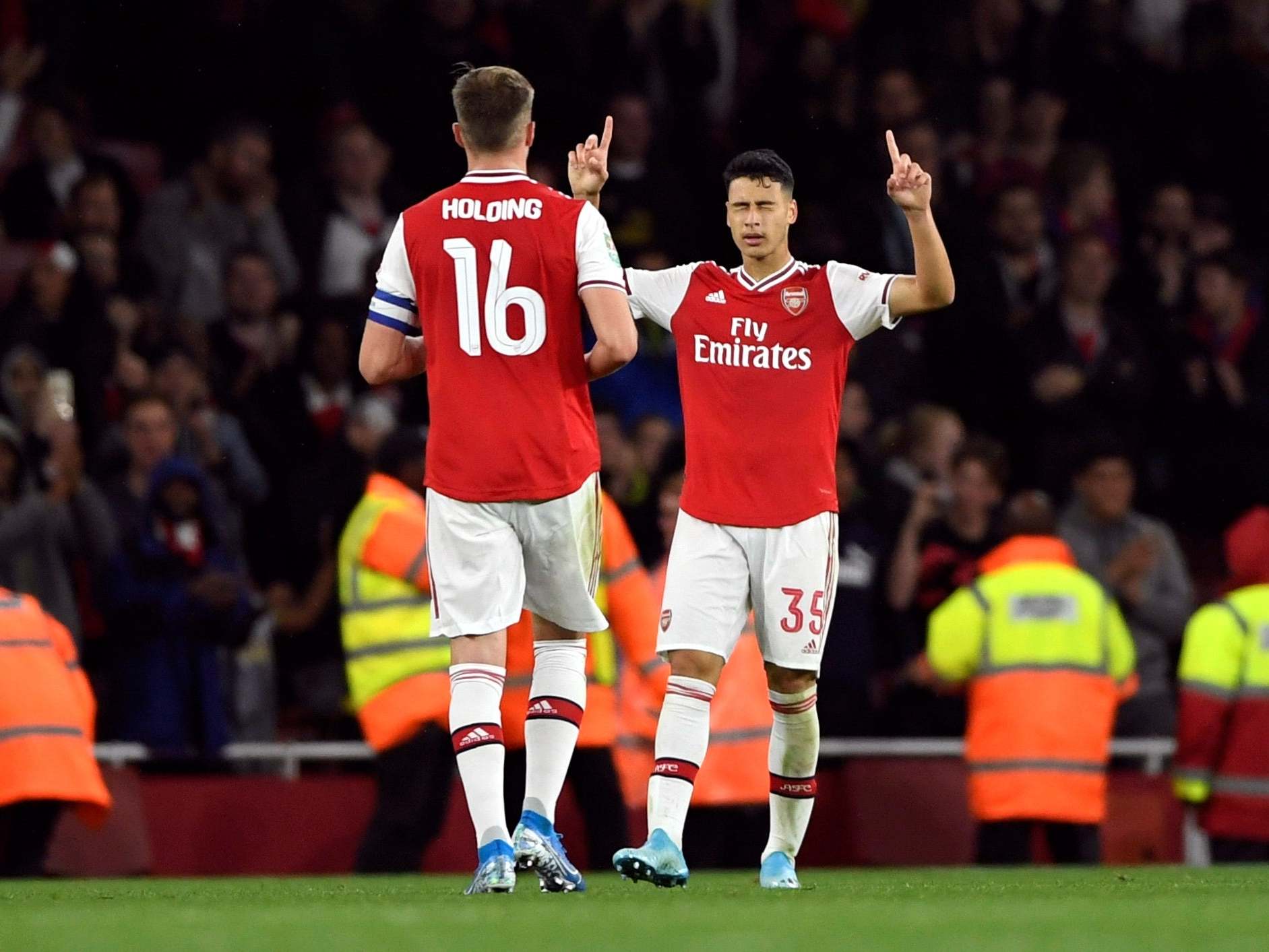 Arsenal's Gabriel Martinelli celebrates scoring (Reuters)