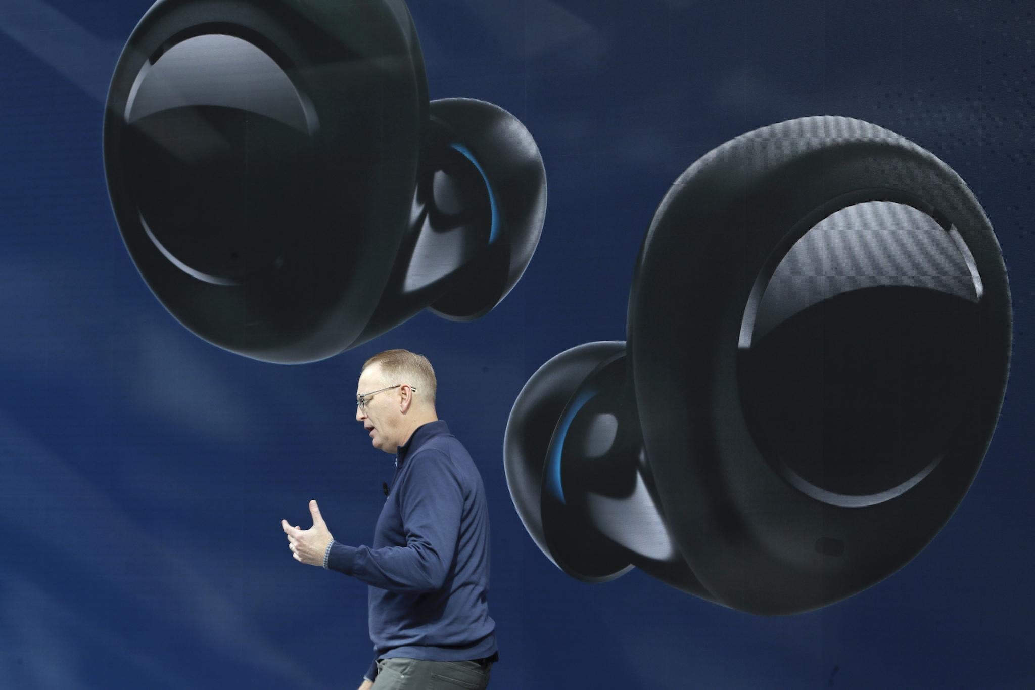 Dave Limp, senior vice president for Amazon devices and services, talks about Echo Buds, the tech company's new wireless earbuds product, Wednesday, Sept. 25, 2019, at an event in Seattle
