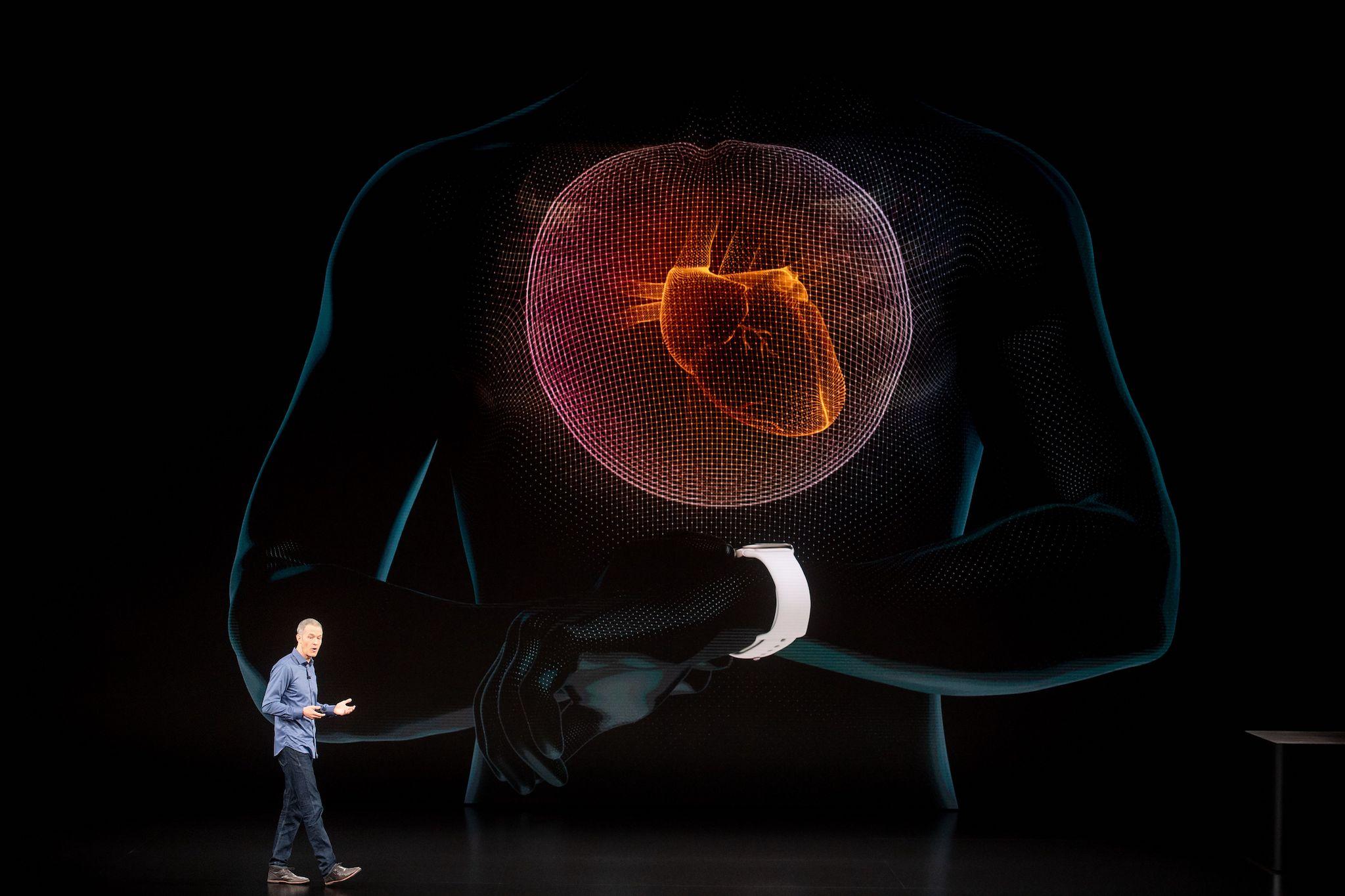 Apple COO Jeff Williams discusses Apple Watch Series 4 during an event on September 12, 2018, in Cupertino, California