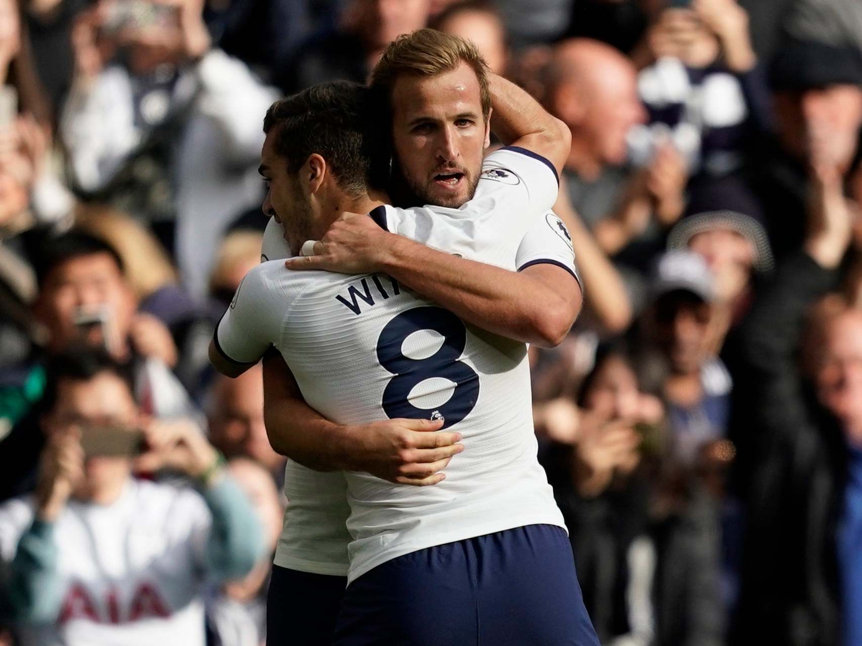 Harry Kane celebrates scoring the winner