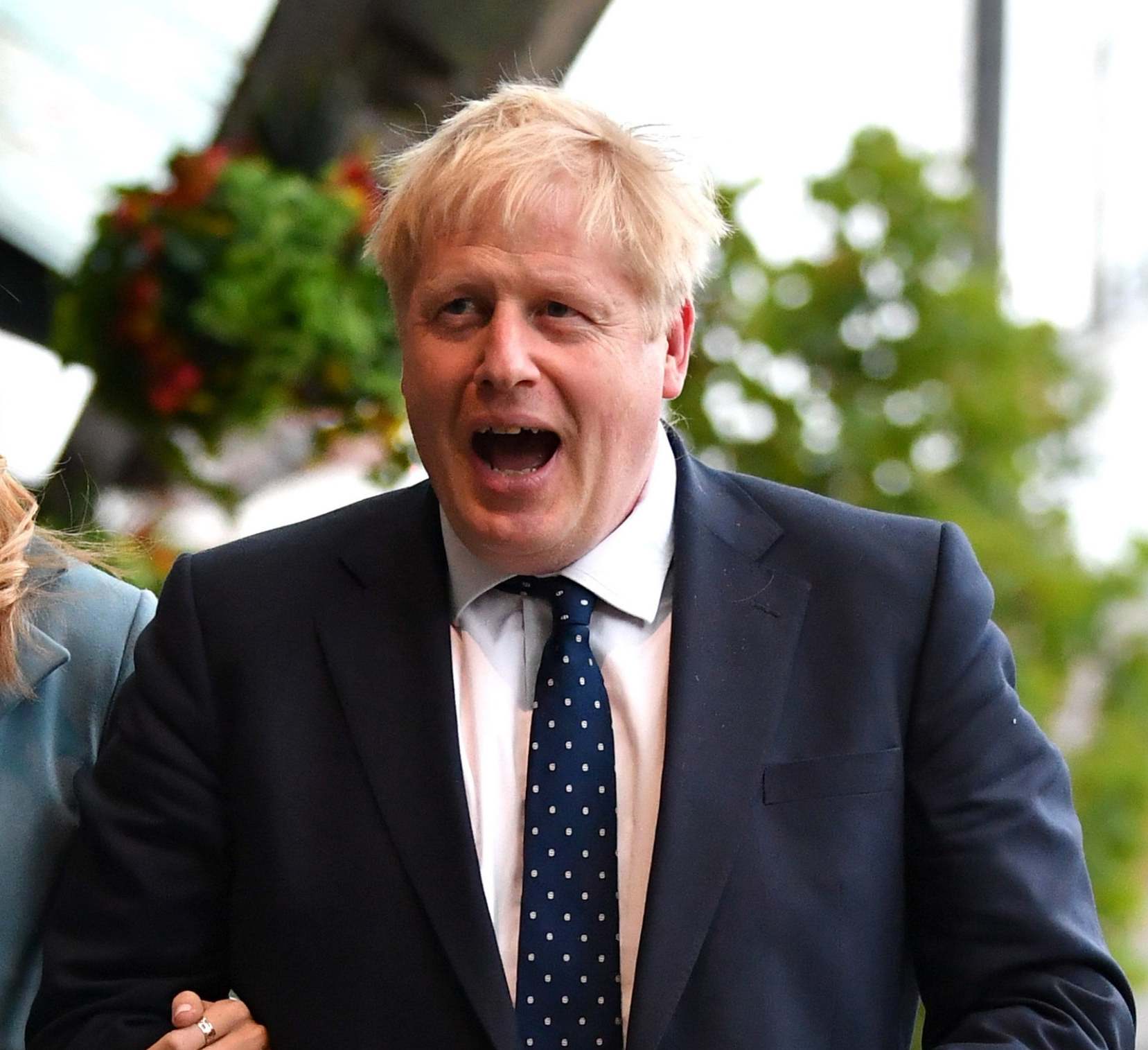 Boris Johnson arrives at the Conservative Party conference in Manchester on Saturday