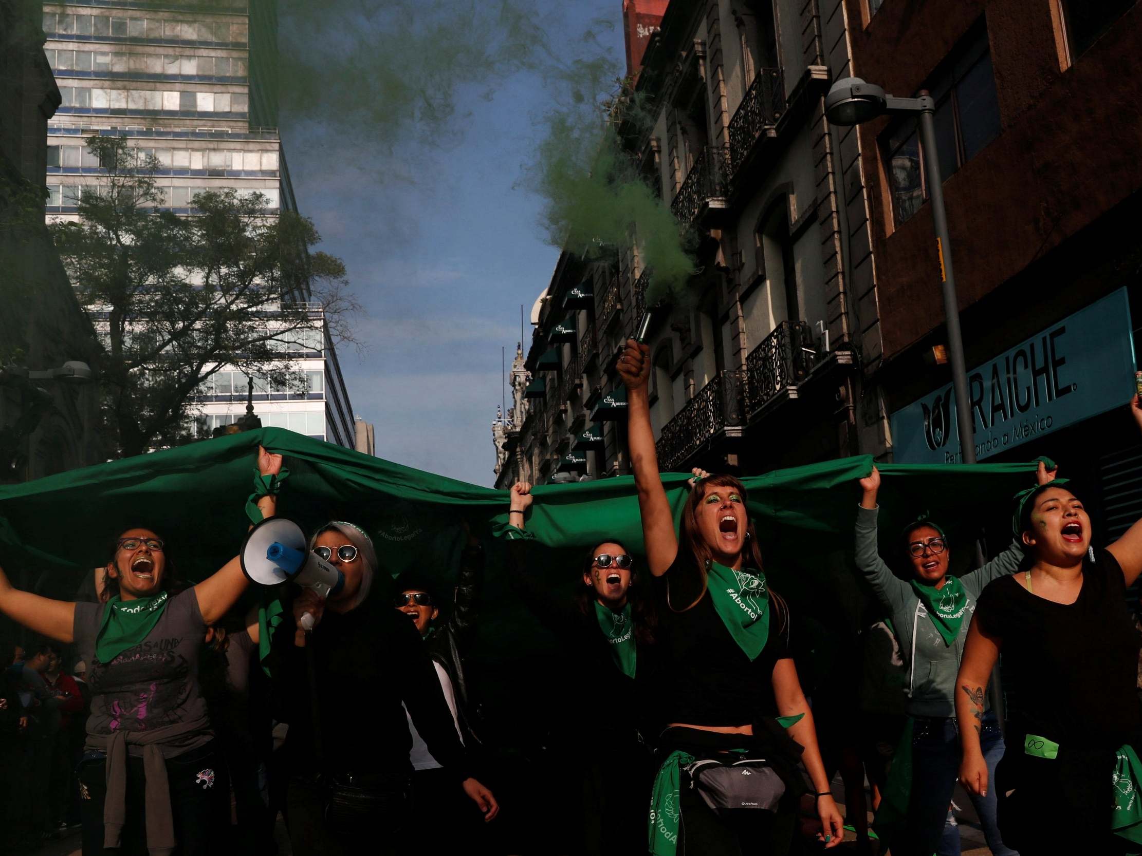 Women take part in a protest, part of a movement known as 'Marea Verde', to mark the International Safe Abortion Day in Mexico City.