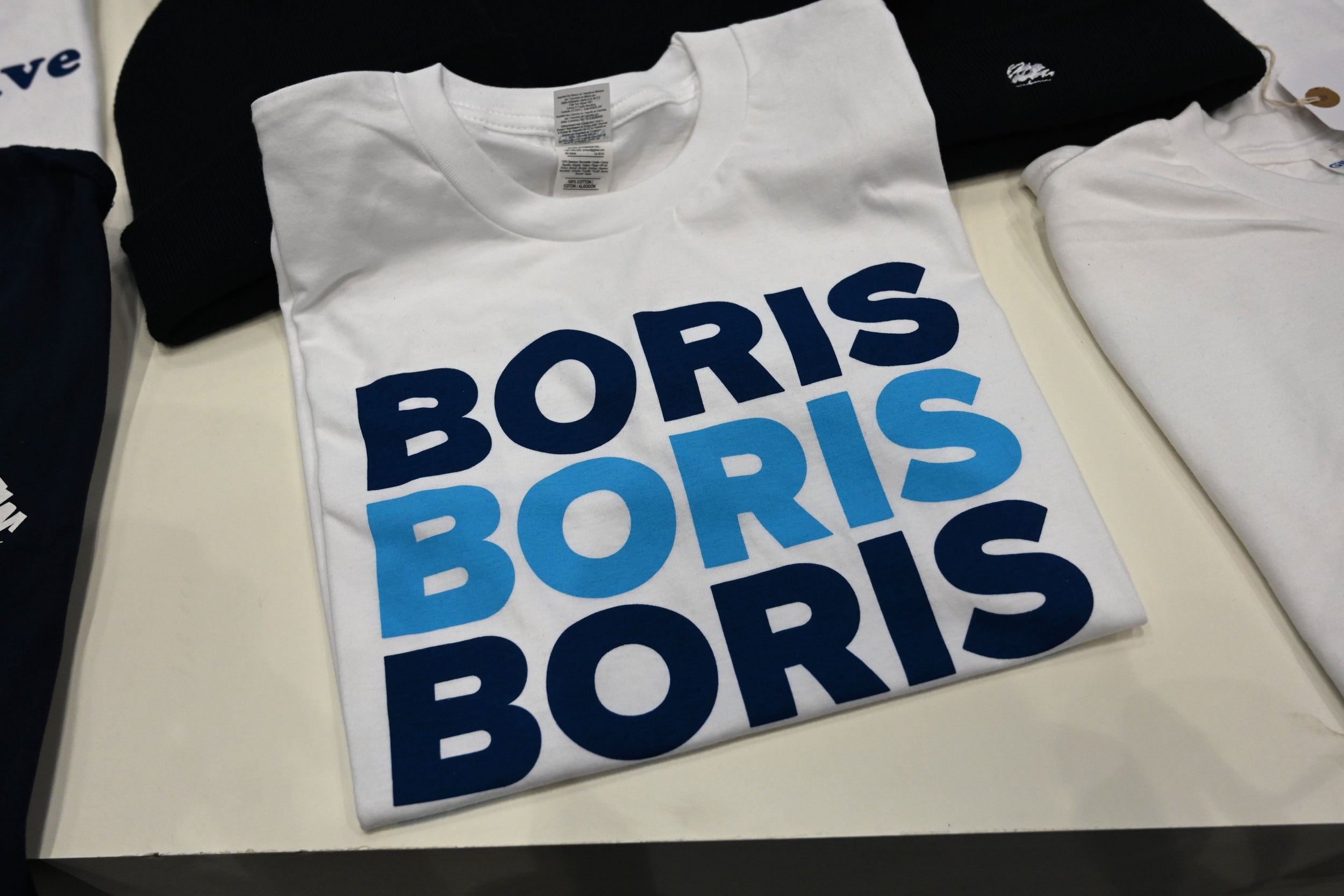A Boris Johnson themed T-shirt for sale at the Conservative Party Conference in Manchester on 29 September