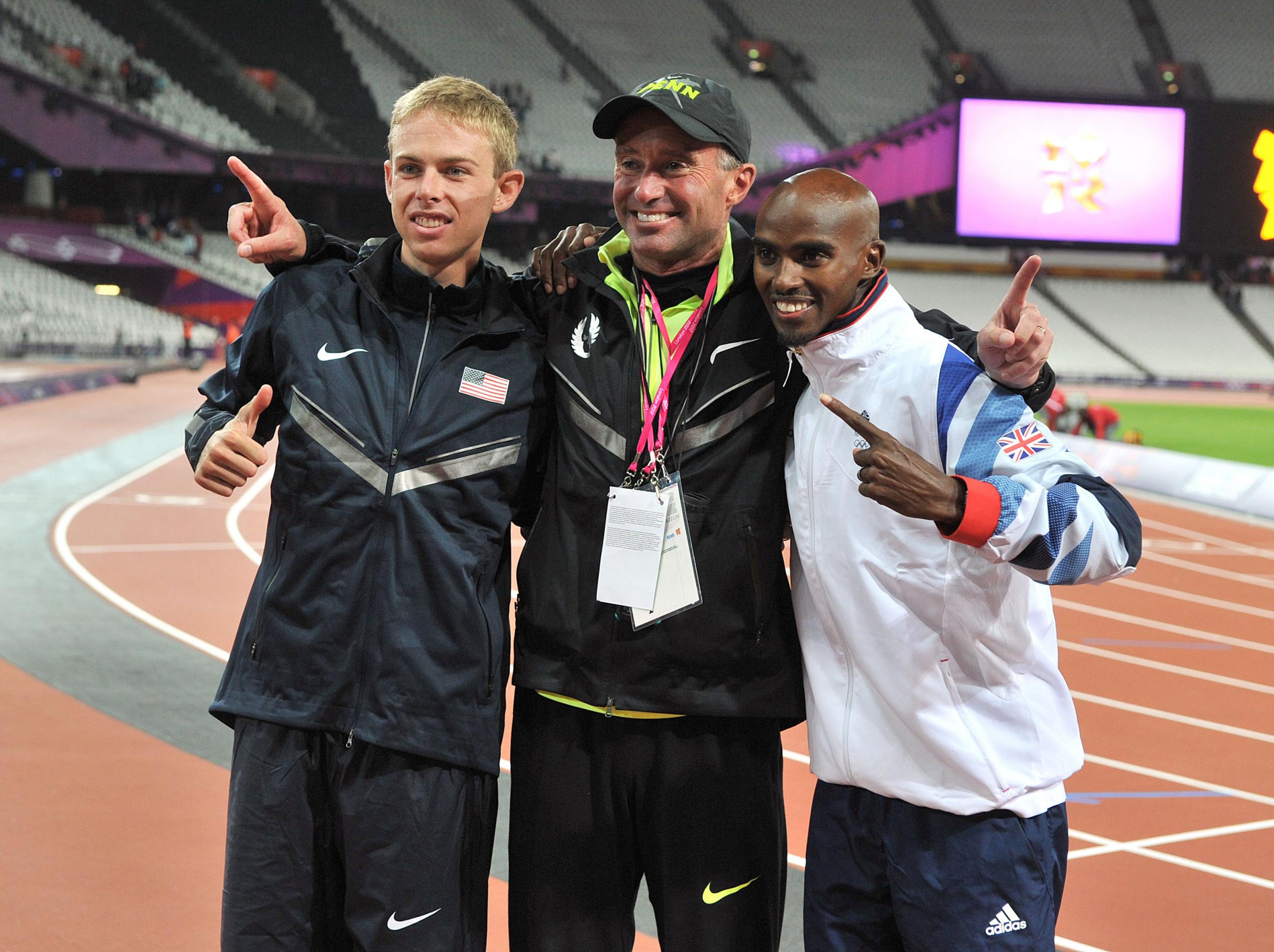 Alberto Salazar with Galen Rupp (L) and Sir Mo Farah