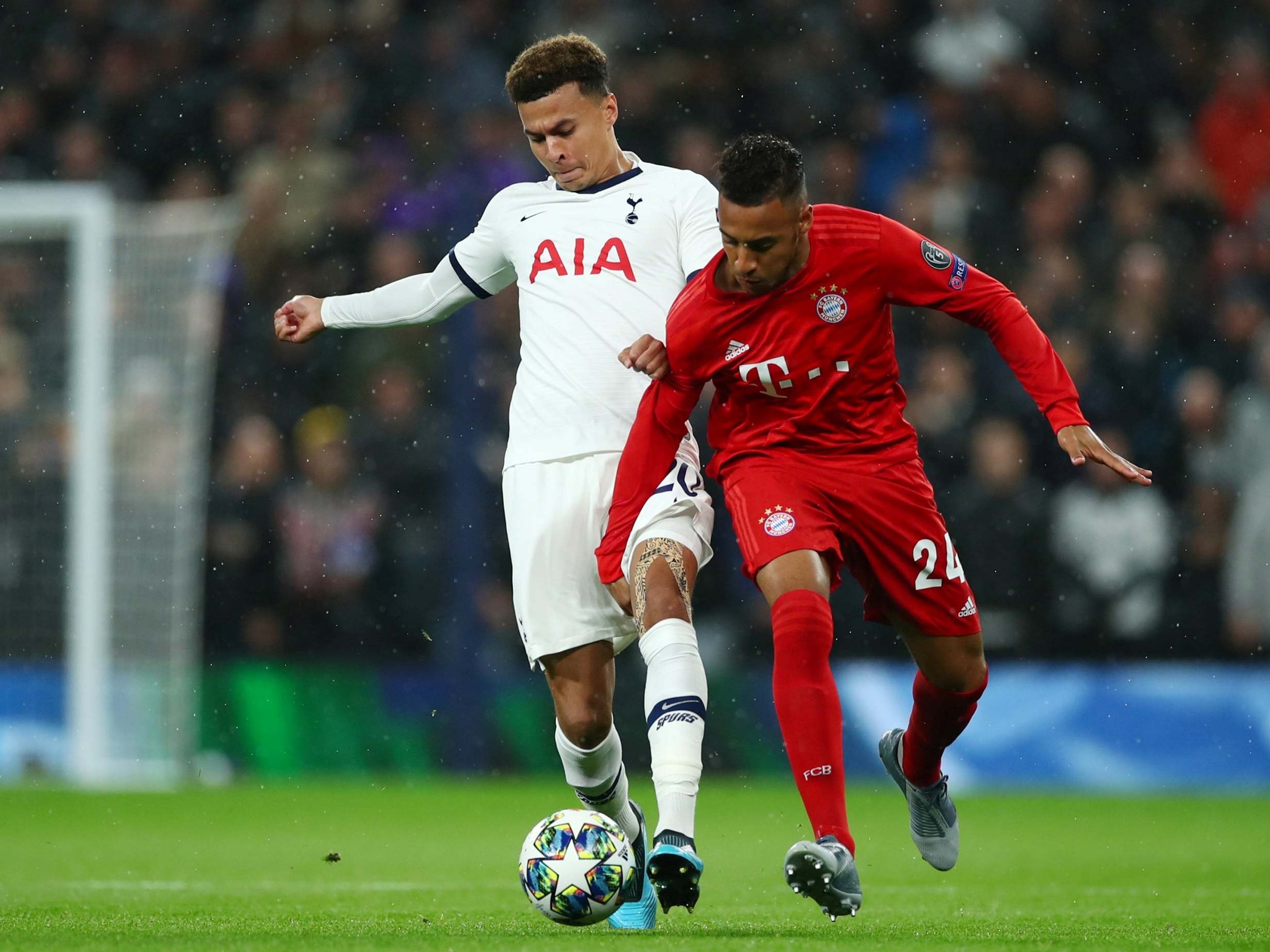 Dele Alli up against Bayern's Corentin Tolisso