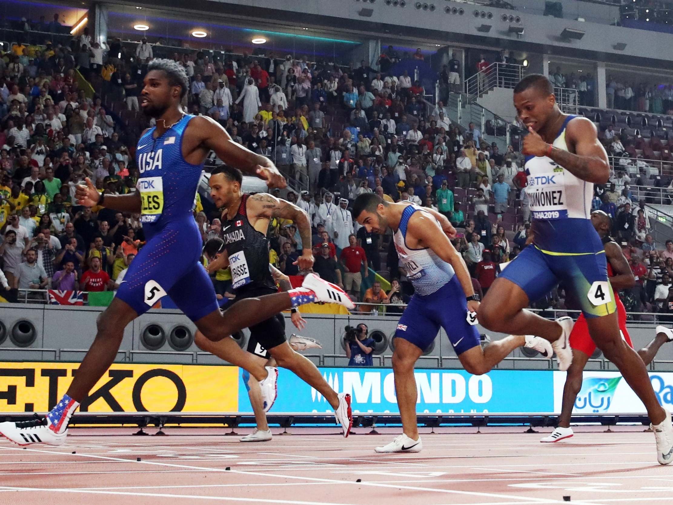 Adam Gemili, centre, finishes fourth in the 200m at Doha