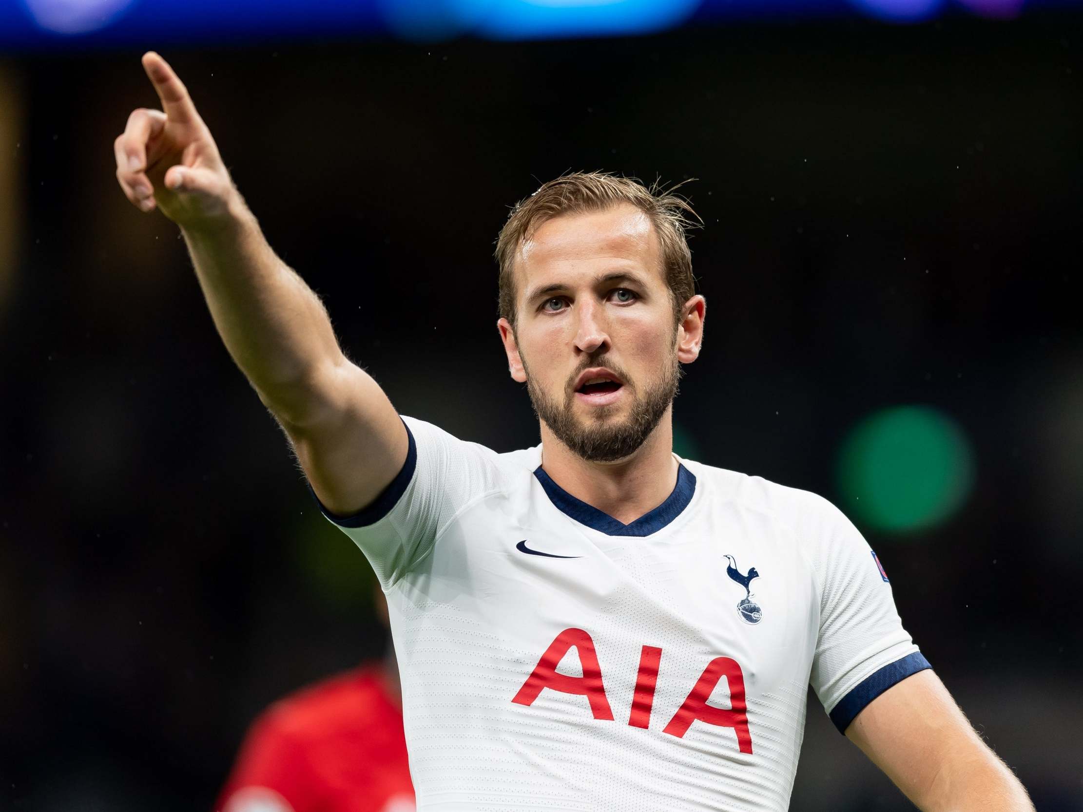 Harry Kane reacts during Tottenham’s chastening defeat to Bayern Munich (Getty)